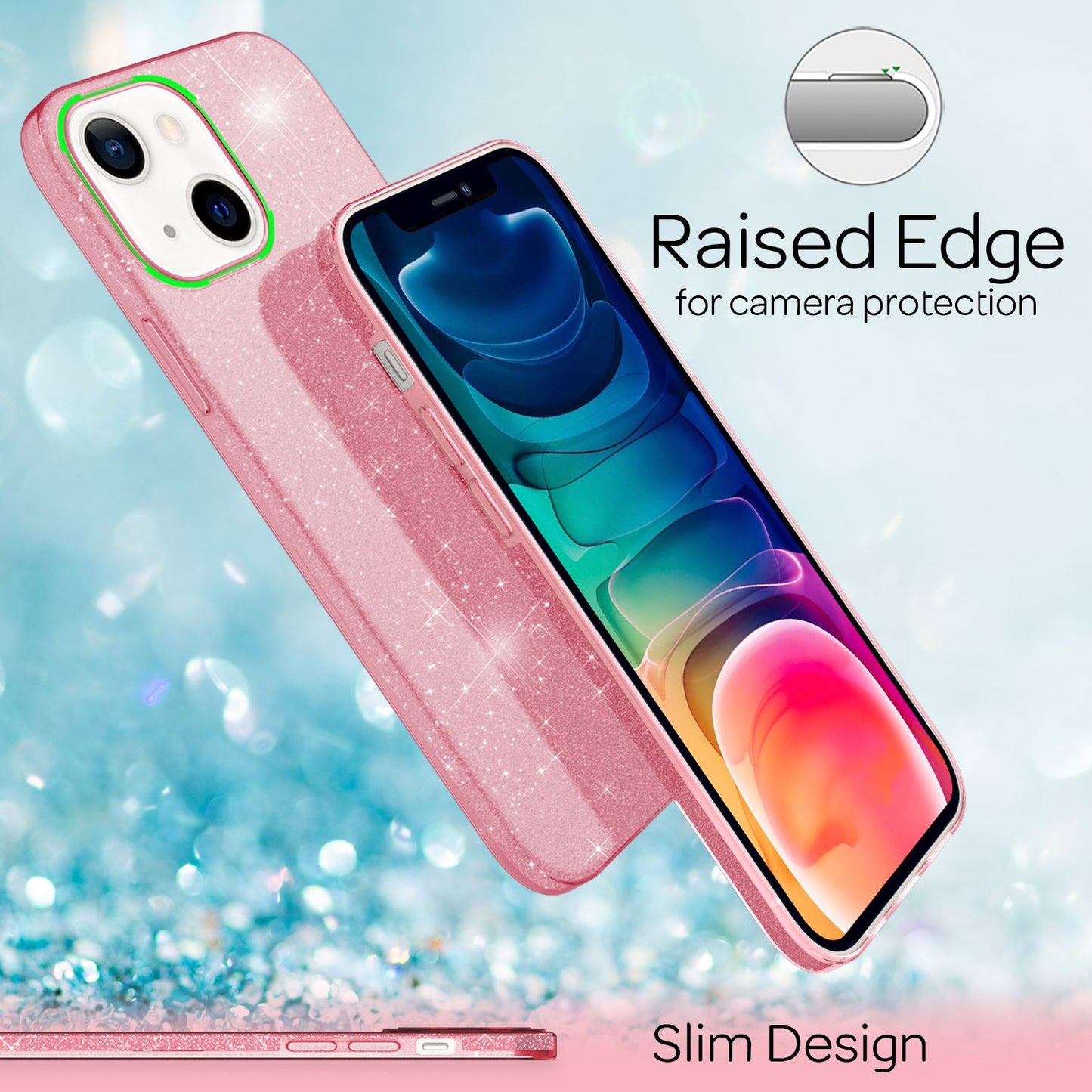 NALIA Glitzerhülle für iPhone 13 – Funkelnder Glitzer-Look & Grip – SHINEPOP (Silikon Case) – Marke aus Berlin