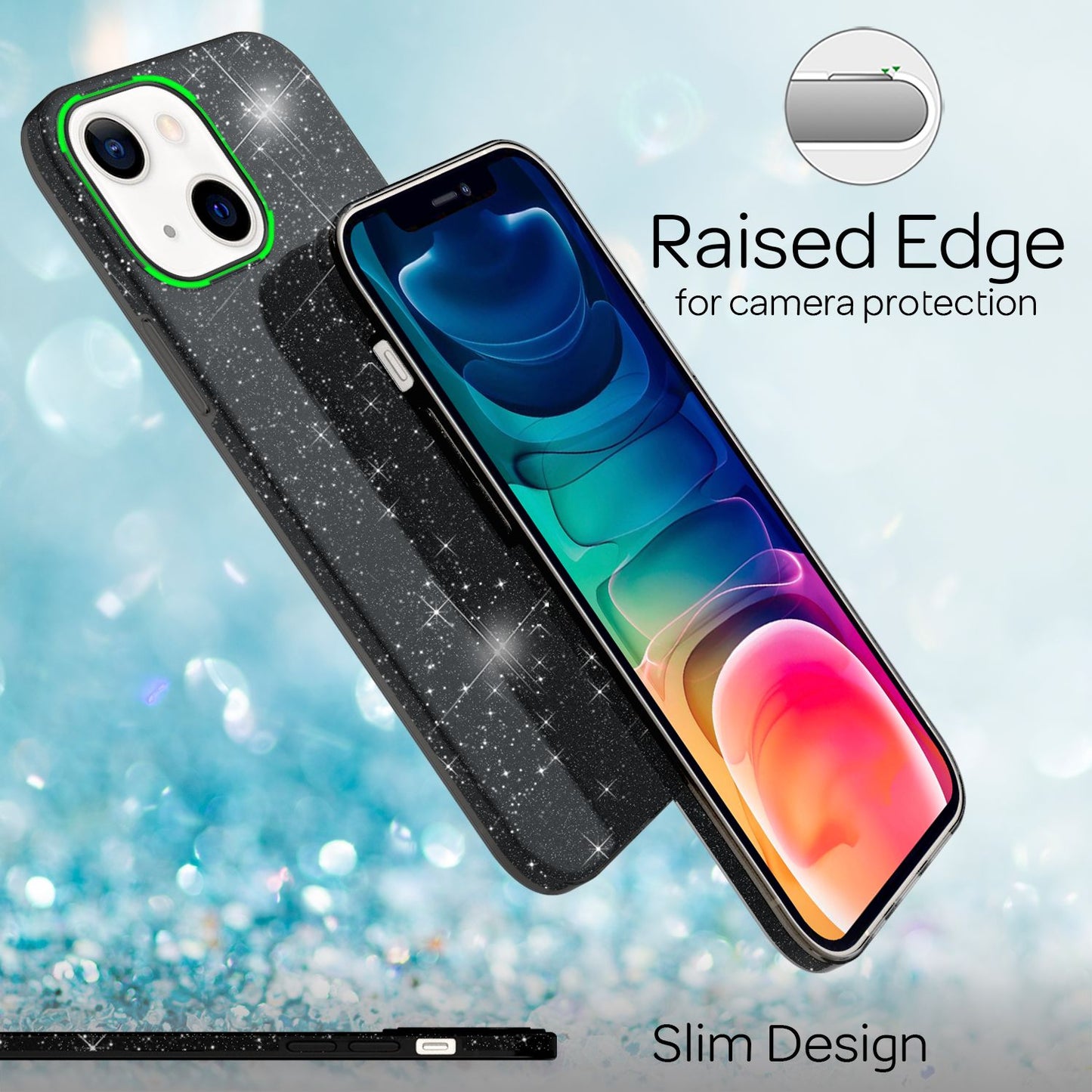 NALIA Glitzerhülle für iPhone 13 – Funkelnder Glitzer-Look & Grip – SHINEPOP (Silikon Case) – Marke aus Berlin