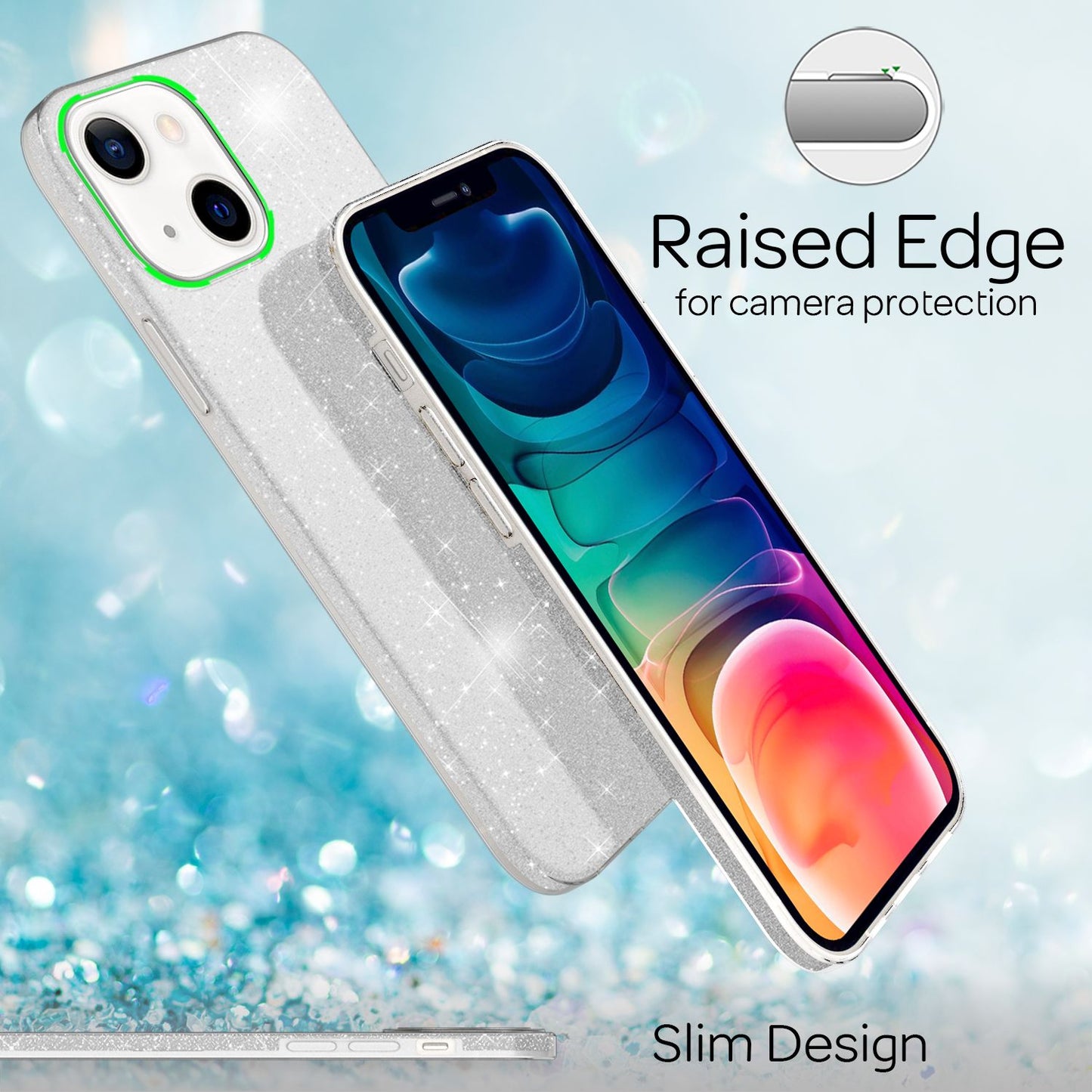 NALIA Glitzerhülle für iPhone 13 – Funkelnder Glitzer-Look & Grip – SHINEPOP (Silikon Case) – Marke aus Berlin