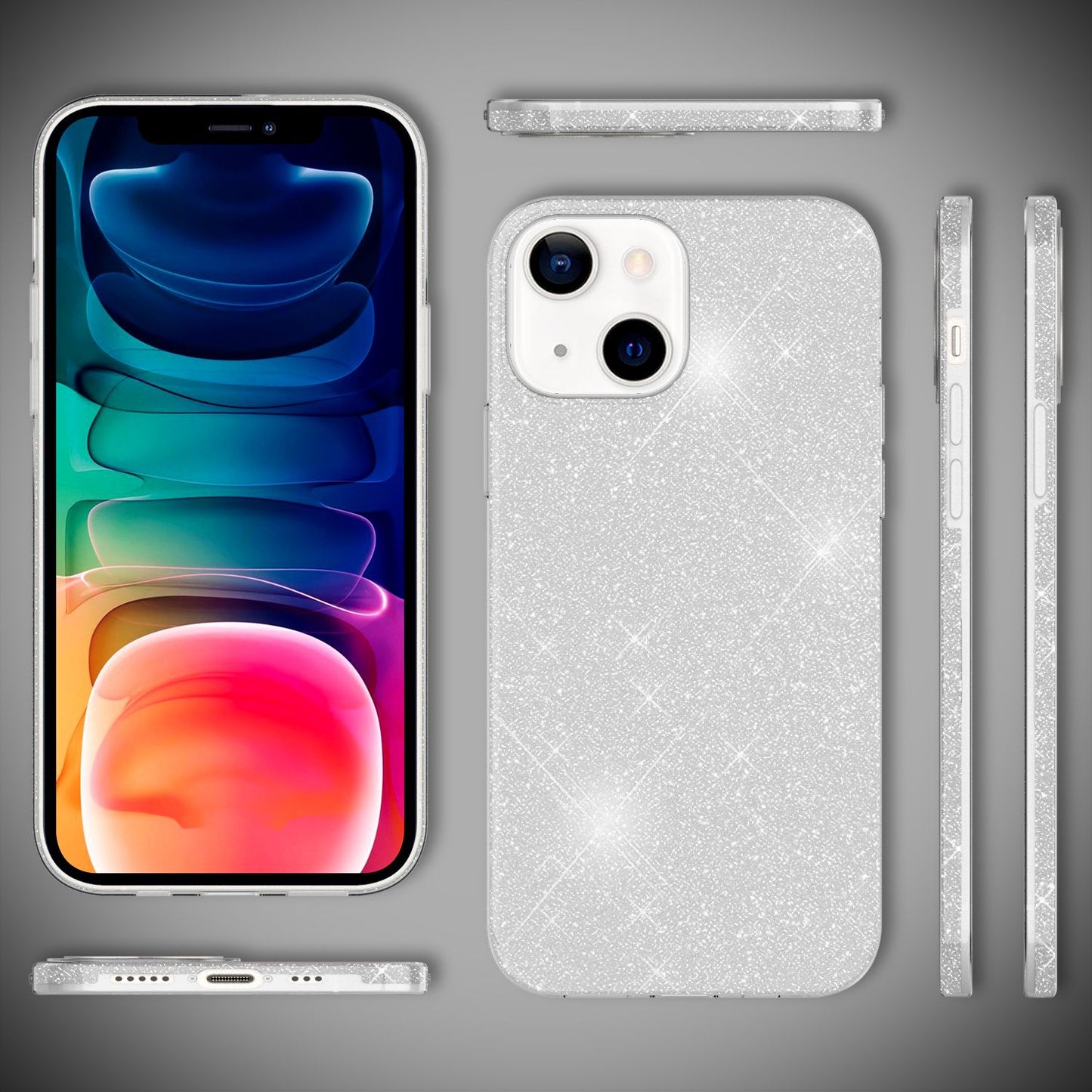 NALIA Glitzerhülle für iPhone 13 – Funkelnder Glitzer-Look & Grip – SHINEPOP (Silikon Case) – Marke aus Berlin