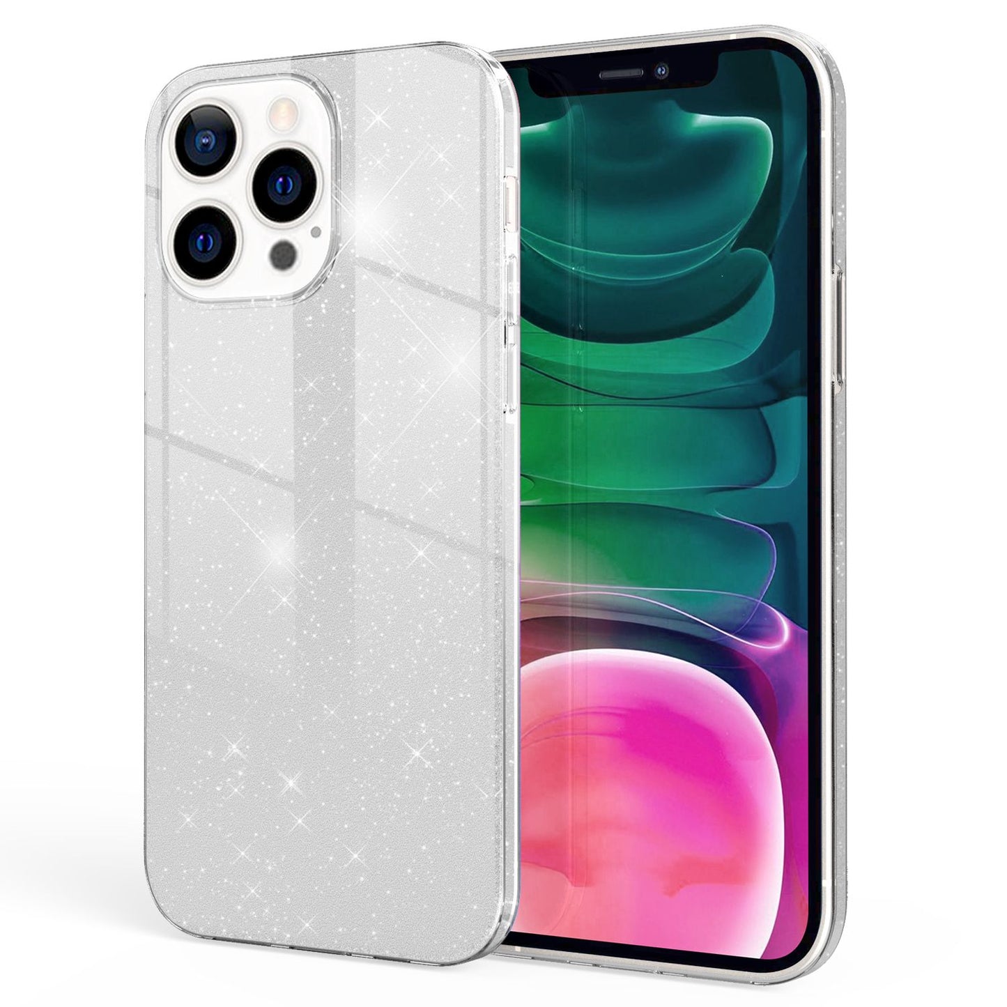 NALIA Glitzerhülle für iPhone 13 Pro – Funkelnder Glitzer-Look & Grip – SHINEPOP (Silikon Case) – Marke aus Berlin