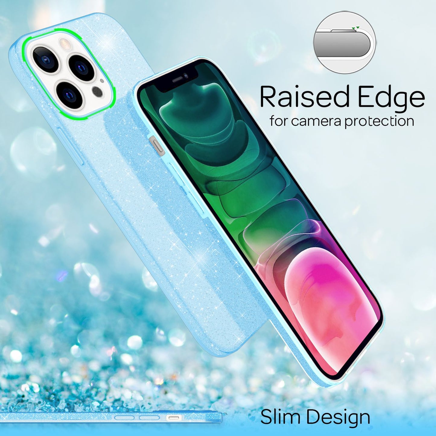 NALIA Glitzerhülle für iPhone 13 Pro – Funkelnder Glitzer-Look & Grip – SHINEPOP (Silikon Case) – Marke aus Berlin