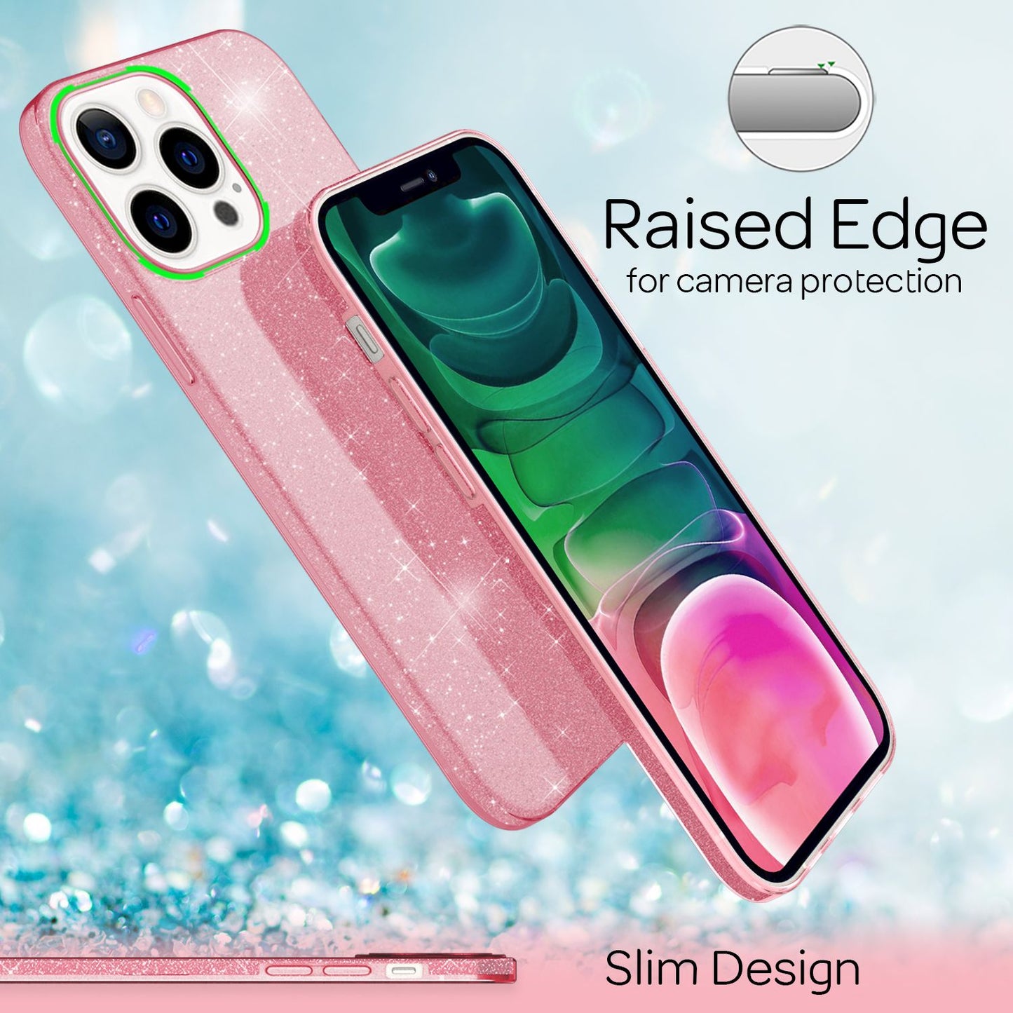NALIA Glitzerhülle für iPhone 13 Pro – Funkelnder Glitzer-Look & Grip – SHINEPOP (Silikon Case) – Marke aus Berlin