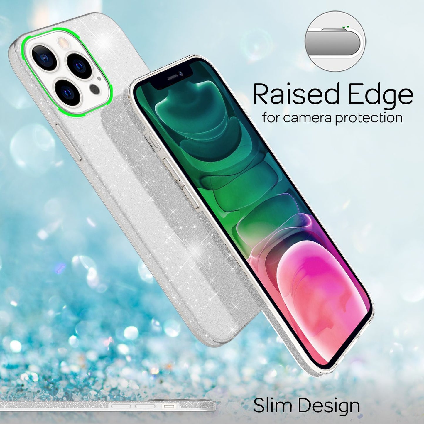 NALIA Glitzerhülle für iPhone 13 Pro – Funkelnder Glitzer-Look & Grip – SHINEPOP (Silikon Case) – Marke aus Berlin