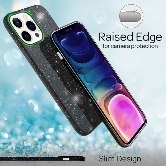 NALIA Glitzerhülle für iPhone 13 Pro Max – Funkelnder Glitzer-Look & Grip – SHINEPOP (Silikon Case) – Marke aus Berlin