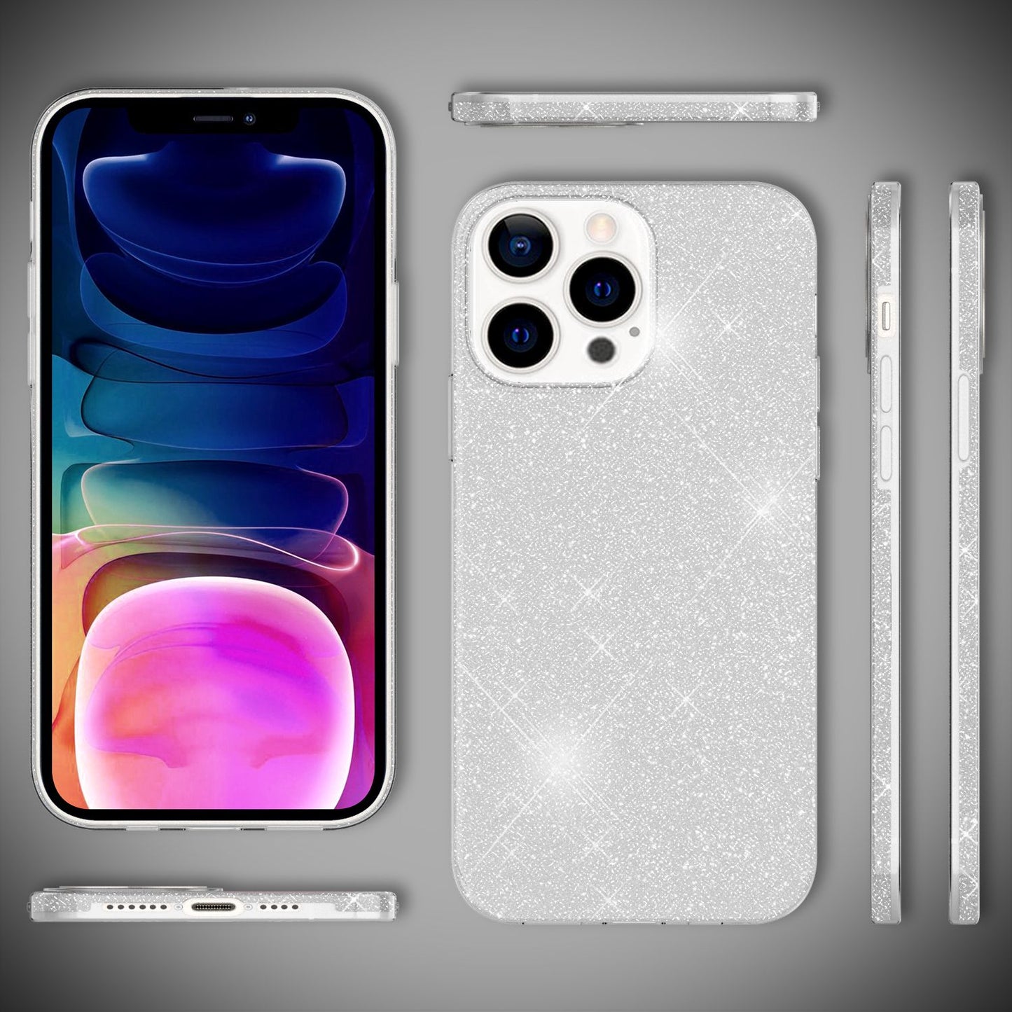 NALIA Glitzerhülle für iPhone 13 Pro Max – Funkelnder Glitzer-Look & Grip – SHINEPOP (Silikon Case) – Marke aus Berlin