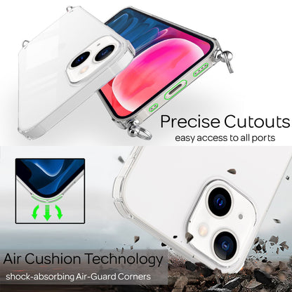 NALIA Handykette für iPhone 13 Mini – Transparentes Hybrid-Case & Band – HANGIT (Anti-Gelb Rückseite & Verstellbar) – Marke aus Berlin
