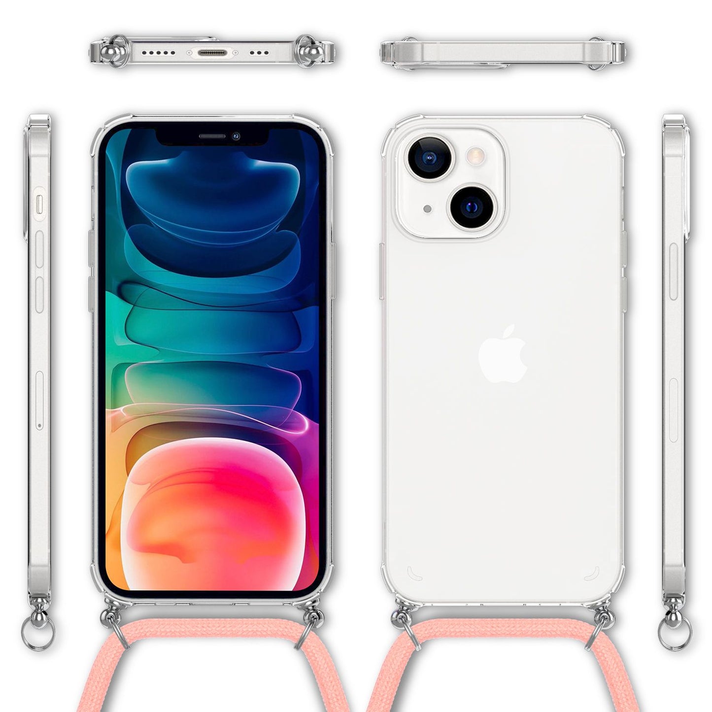 NALIA Handykette für iPhone 13 – Transparentes Hybrid-Case & Band – HANGIT (Anti-Gelb Rückseite & Verstellbar) – Marke aus Berlin