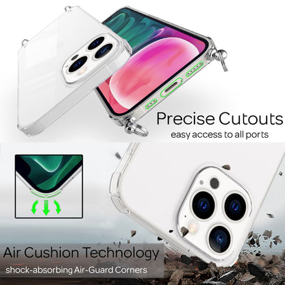 NALIA Handykette für iPhone 13 Pro – Transparentes Hybrid-Case & Band – HANGIT (Anti-Gelb Rückseite & Verstellbar) – Marke aus Berlin
