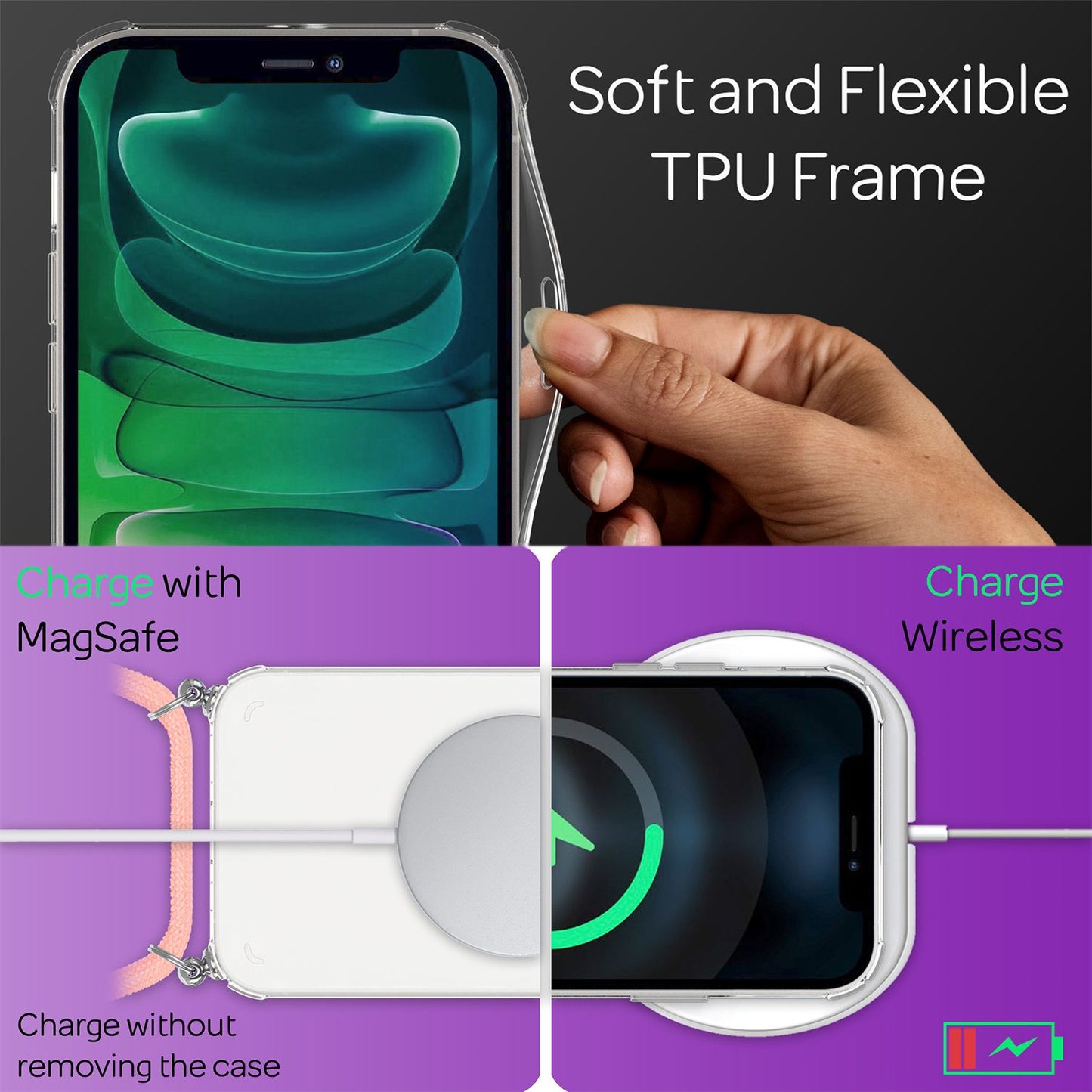 NALIA Handykette für iPhone 13 Pro – Transparentes Hybrid-Case & Band – HANGIT (Anti-Gelb Rückseite & Verstellbar) – Marke aus Berlin