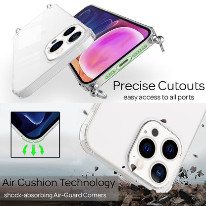 NALIA Handykette für iPhone 13 Pro Max – Transparentes Hybrid-Case & Band – HANGIT (Anti-Gelb Rückseite & Verstellbar) – Marke aus Berlin