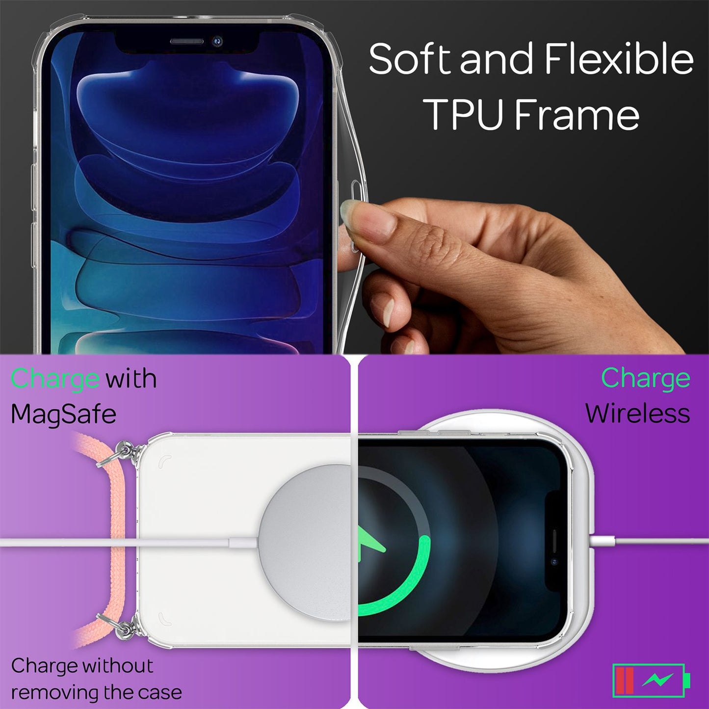 NALIA Handykette für iPhone 13 Pro Max – Transparentes Hybrid-Case & Band – HANGIT (Anti-Gelb Rückseite & Verstellbar) – Marke aus Berlin