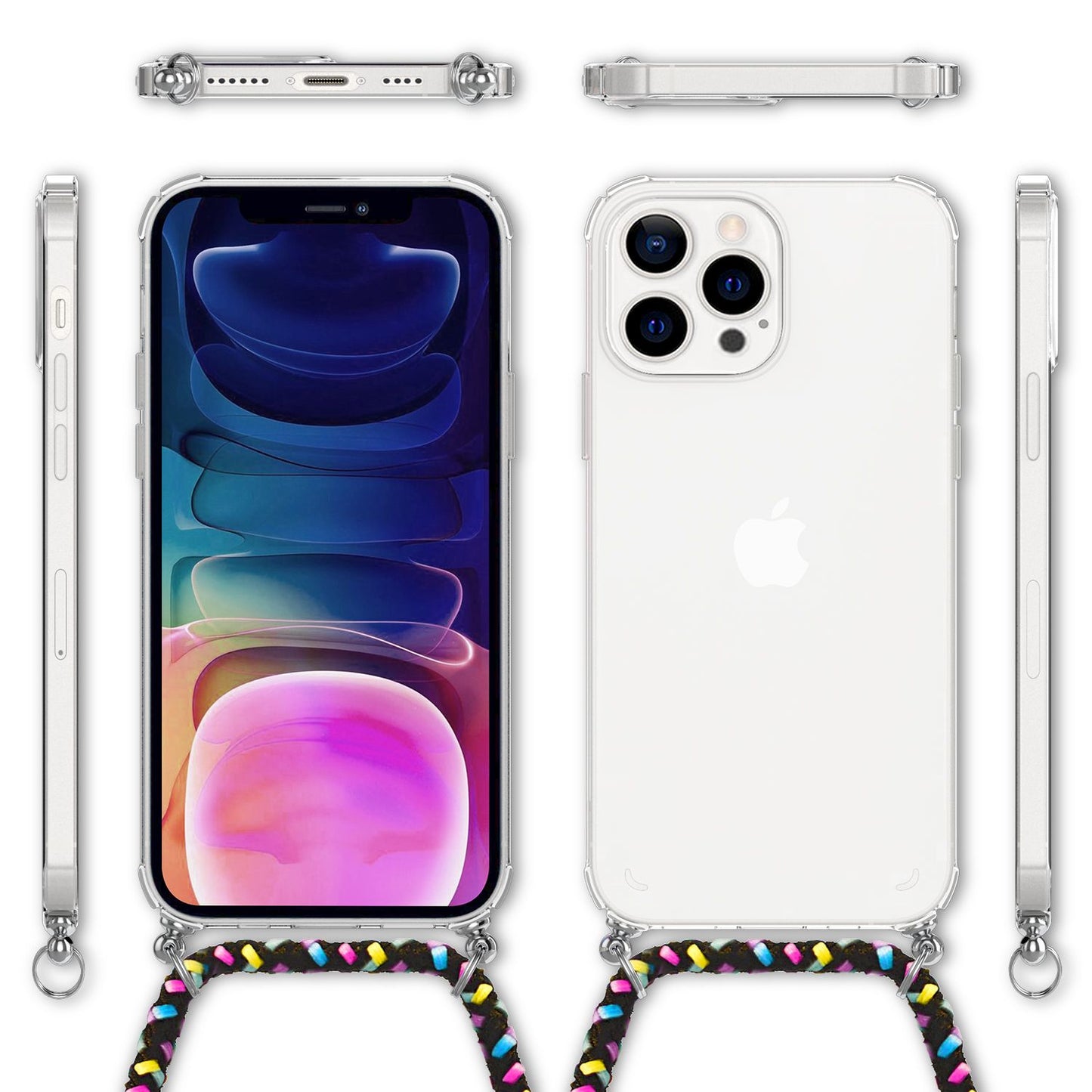 NALIA Handykette für iPhone 13 Pro Max – Transparentes Hybrid-Case & Band – HANGIT (Anti-Gelb Rückseite & Verstellbar) – Marke aus Berlin