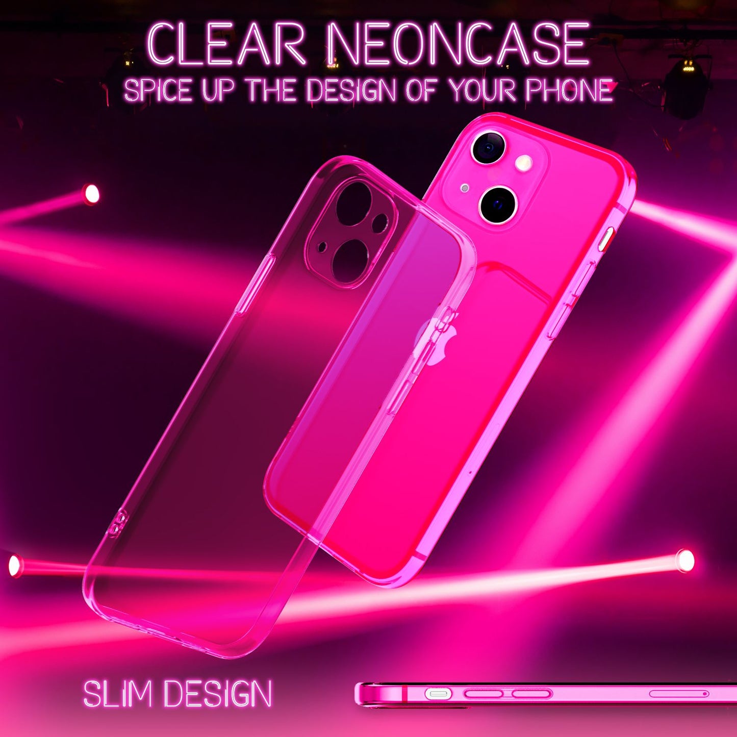 NALIA Neon Silikonhülle für iPhone 13 Mini – Knallige Signal-Farbe & Linsenschutz – VIBE (Transparentes Case) – Marke aus Berlin
