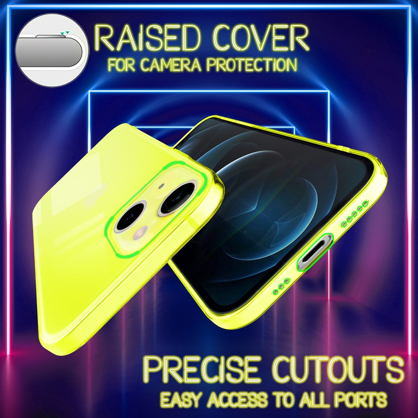 NALIA Neon Silikonhülle für iPhone 13 Mini – Knallige Signal-Farbe & Linsenschutz – VIBE (Transparentes Case) – Marke aus Berlin
