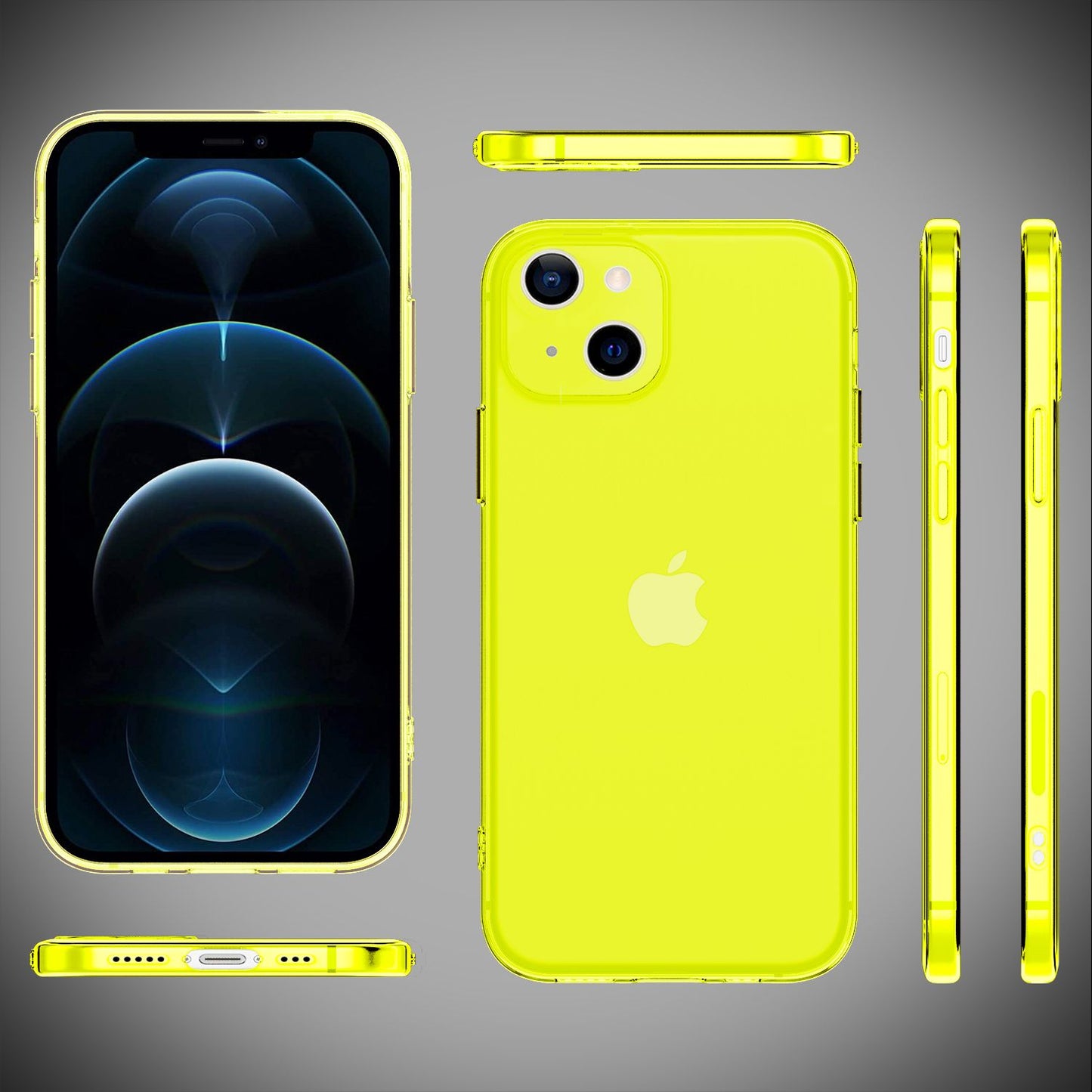 NALIA Neon Silikonhülle für iPhone 13 Mini – Knallige Signal-Farbe & Linsenschutz – VIBE (Transparentes Case) – Marke aus Berlin