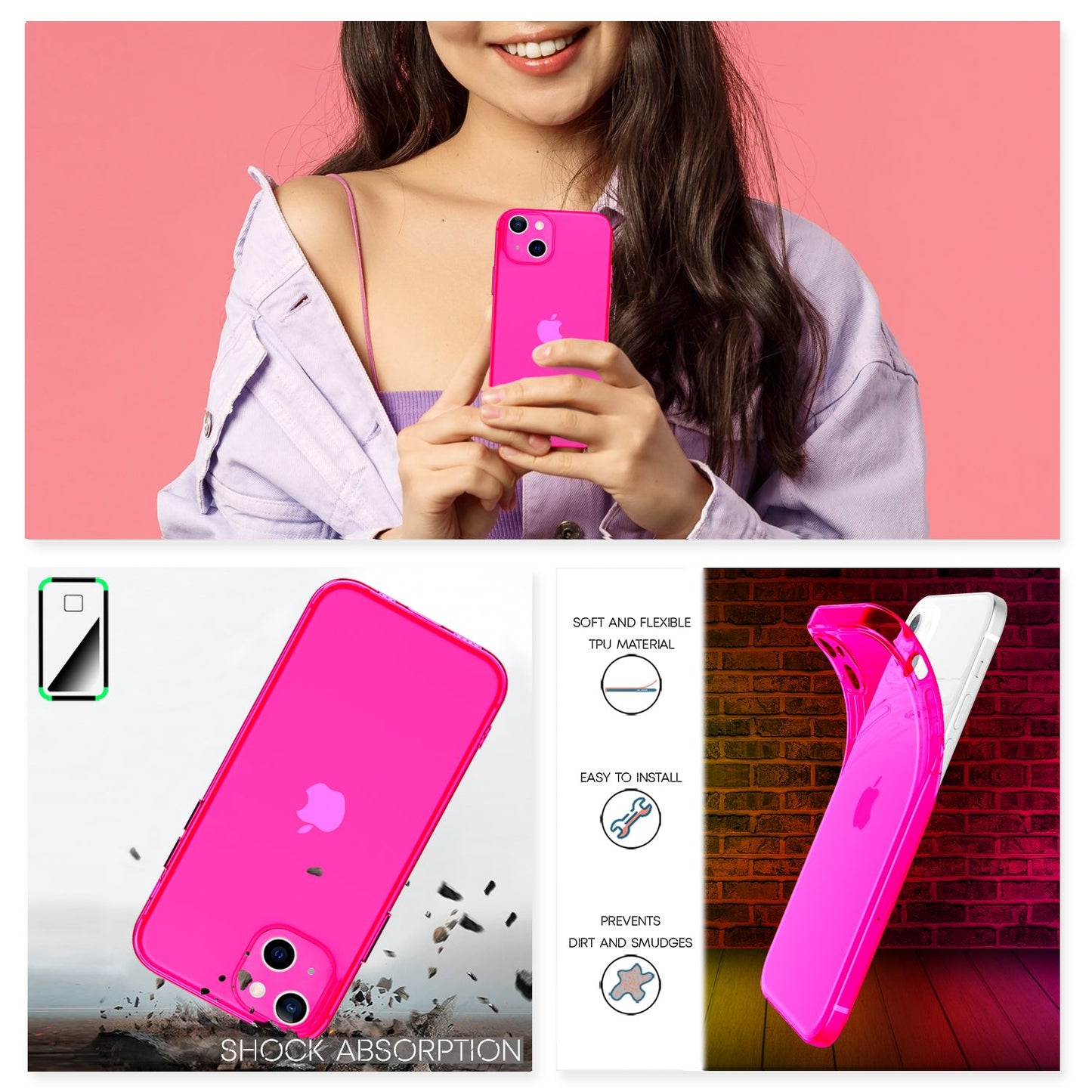 NALIA Neon Silikonhülle für iPhone 13 – Knallige Signal-Farbe & Linsenschutz – VIBE (Transparentes Case) – Marke aus Berlin