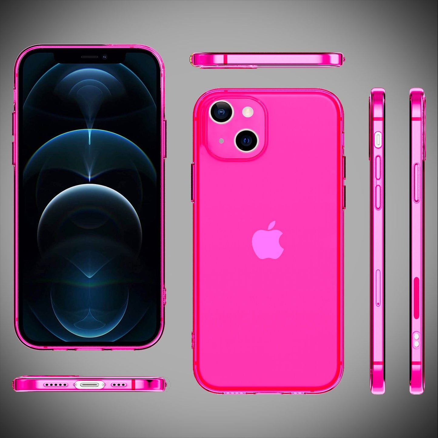 NALIA Neon Silikonhülle für iPhone 13 – Knallige Signal-Farbe & Linsenschutz – VIBE (Transparentes Case) – Marke aus Berlin