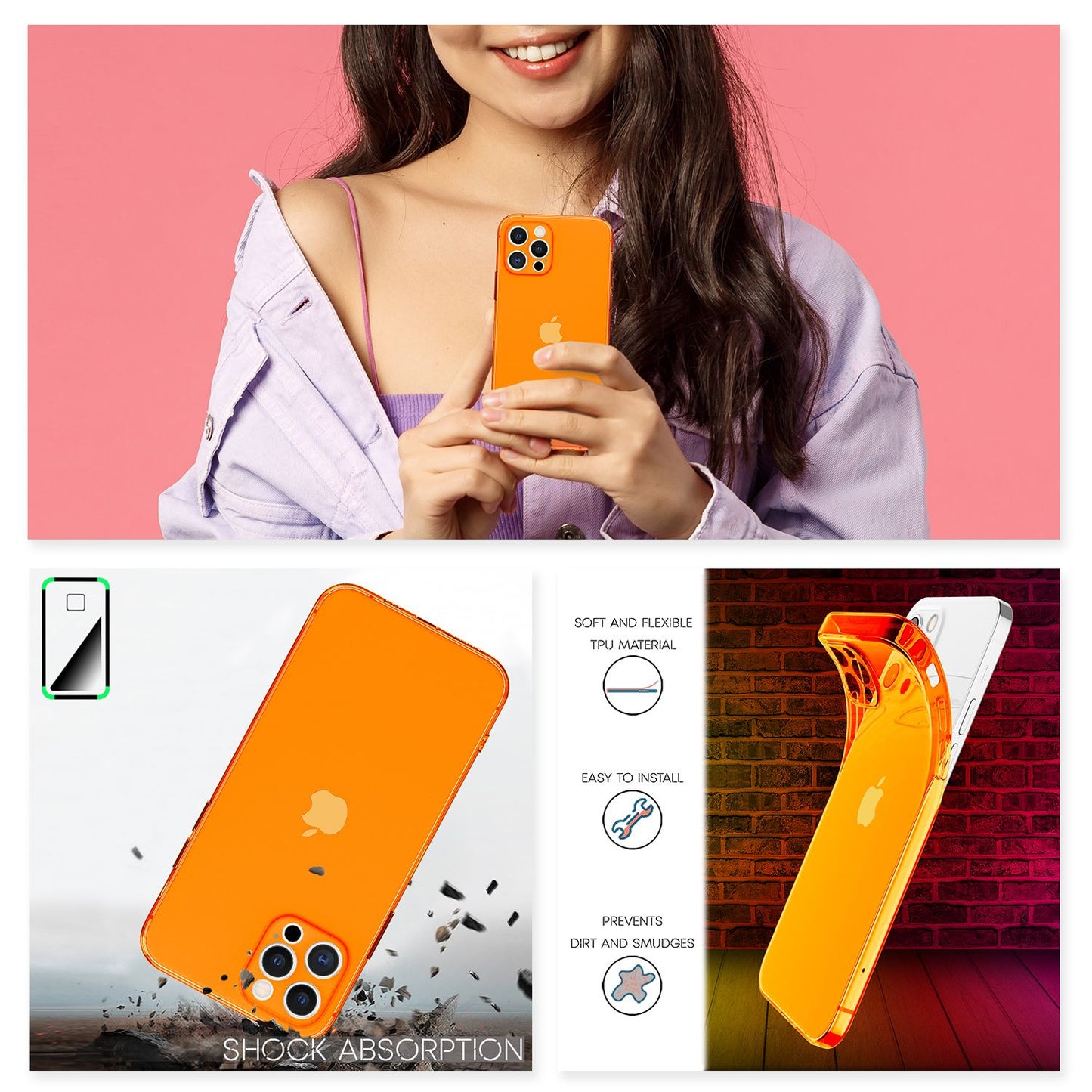 NALIA Neon Silikonhülle für iPhone 13 Pro Max – Knallige Signal-Farbe & Linsenschutz – VIBE (Transparentes Case) – Marke aus Berlin