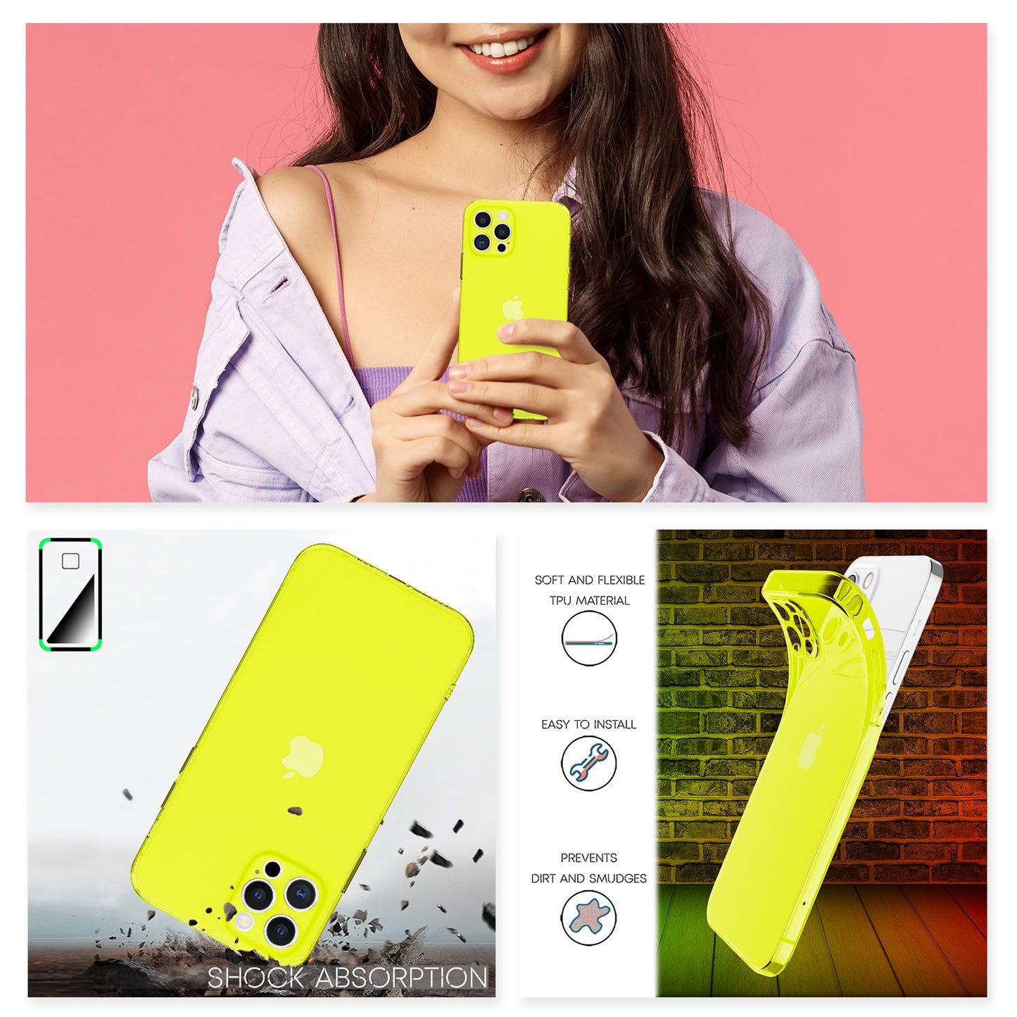 NALIA Neon Silikonhülle für iPhone 13 Pro Max – Knallige Signal-Farbe & Linsenschutz – VIBE (Transparentes Case) – Marke aus Berlin