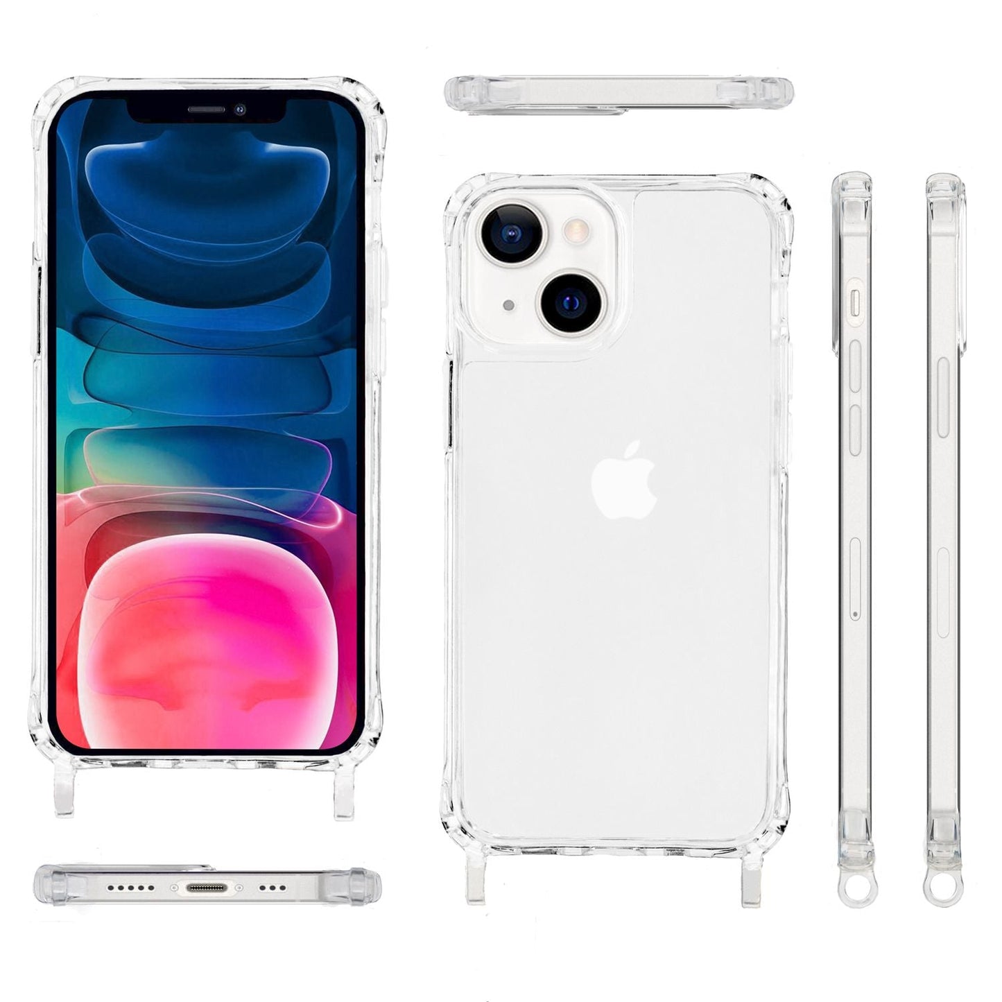 NALIA Handykette für iPhone 13 Mini – Transparentes Hybrid-Case & Band – HANGIT PRO (Anti-Gelb Rückseite & Verstellbar) – Marke aus Berlin