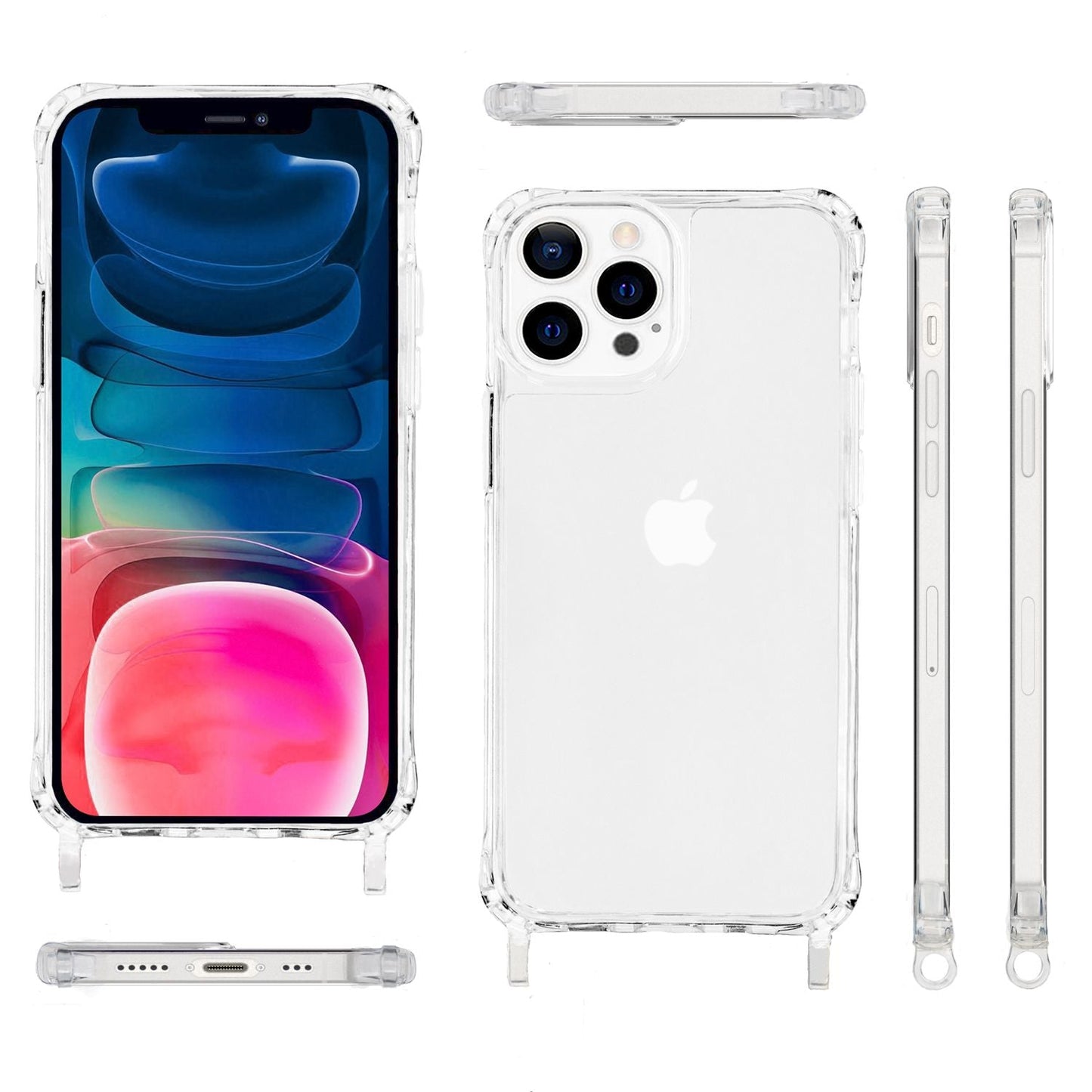 NALIA Handykette für iPhone 13 Pro – Transparentes Hybrid-Case & Band – HANGIT PRO (Anti-Gelb Rückseite & Verstellbar) – Marke aus Berlin