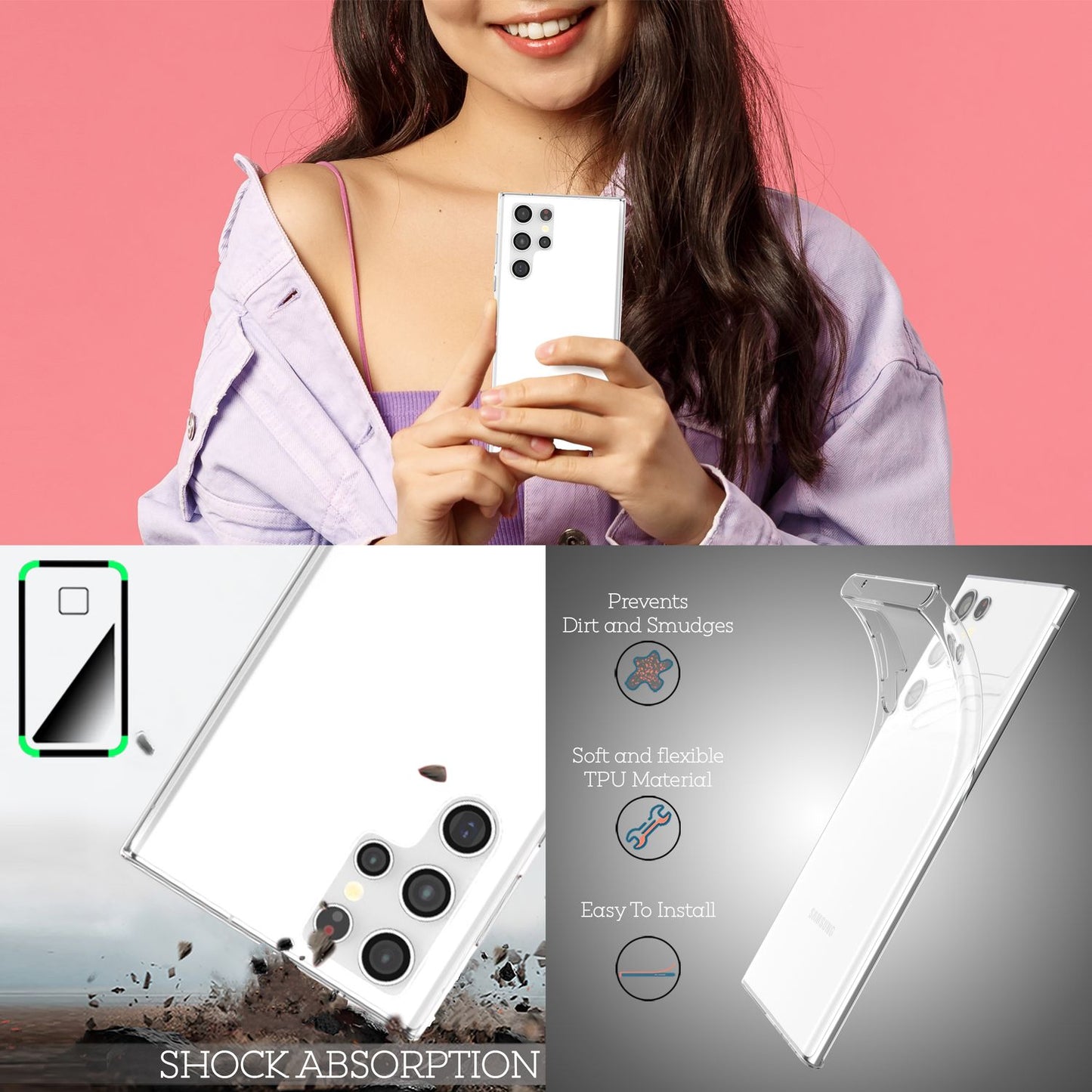 NALIA Transparente Silikonhülle für Samsung Galaxy S22 Ultra – Anti-Gelb & Rutschfest – GLAZE (Handyhülle Kristallklar, Schlank & Stoßfest) – Marke aus Berlin