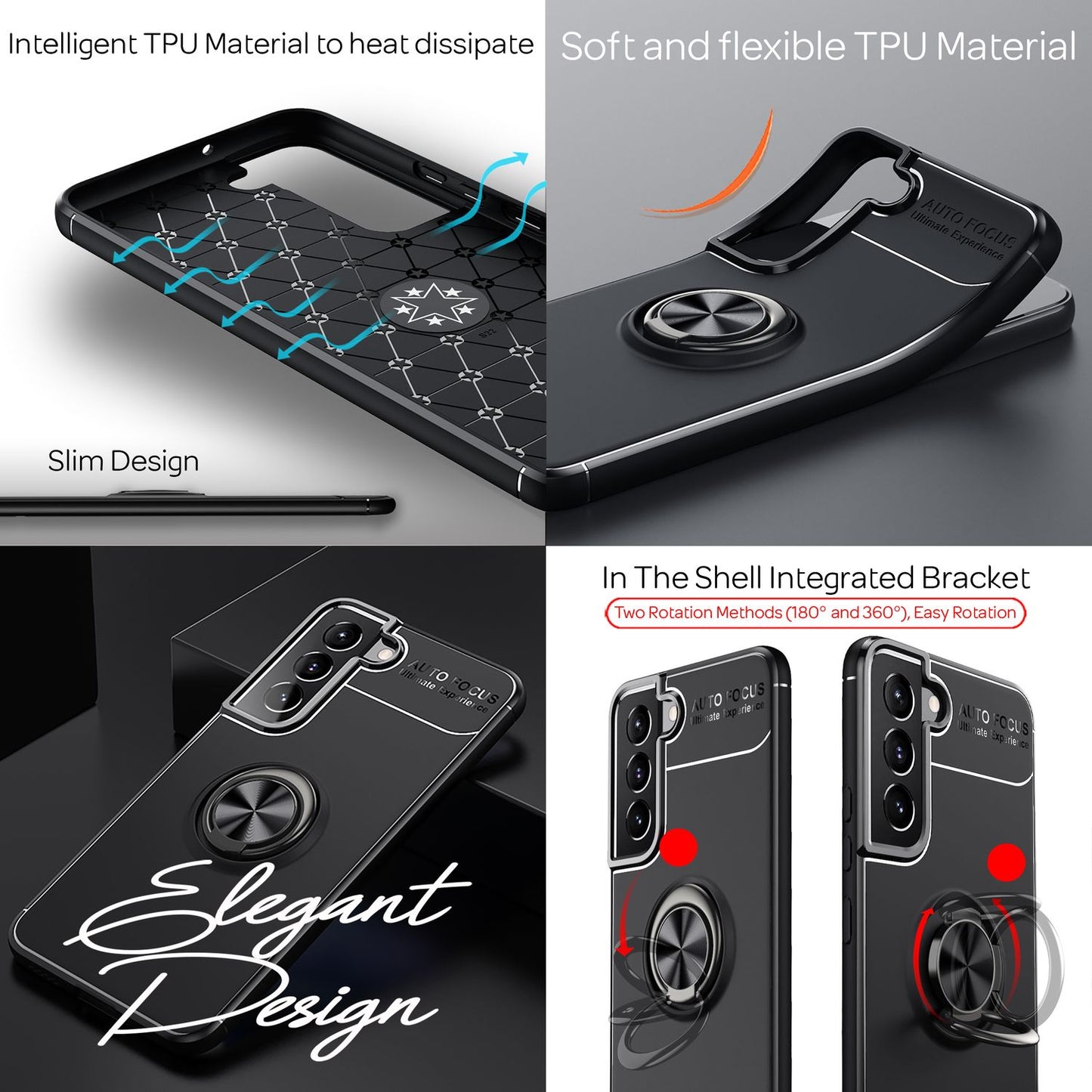 NALIA Ringhülle für Samsung Galaxy S22 Plus – Ring-Ständer 360° & für Magnet-Halter – GRIP360 (Mattiertes Silikon Case) – Marke aus Berlin