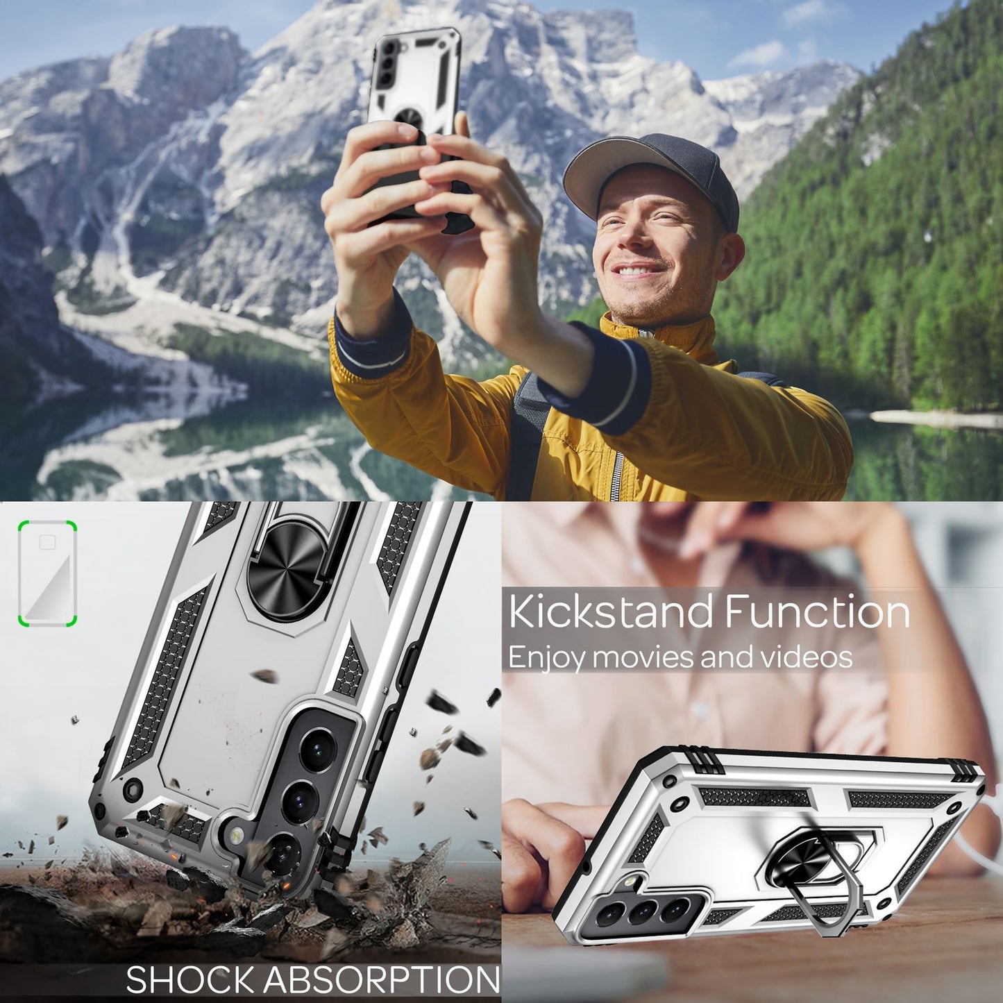 NALIA Panzerhülle für Samsung Galaxy S22 – Ring-Ständer 360° & Magnet-Halterung Kompatibel – RINGDEFEND (Stoßfestes Outdoor Case) – Marke aus Berlin