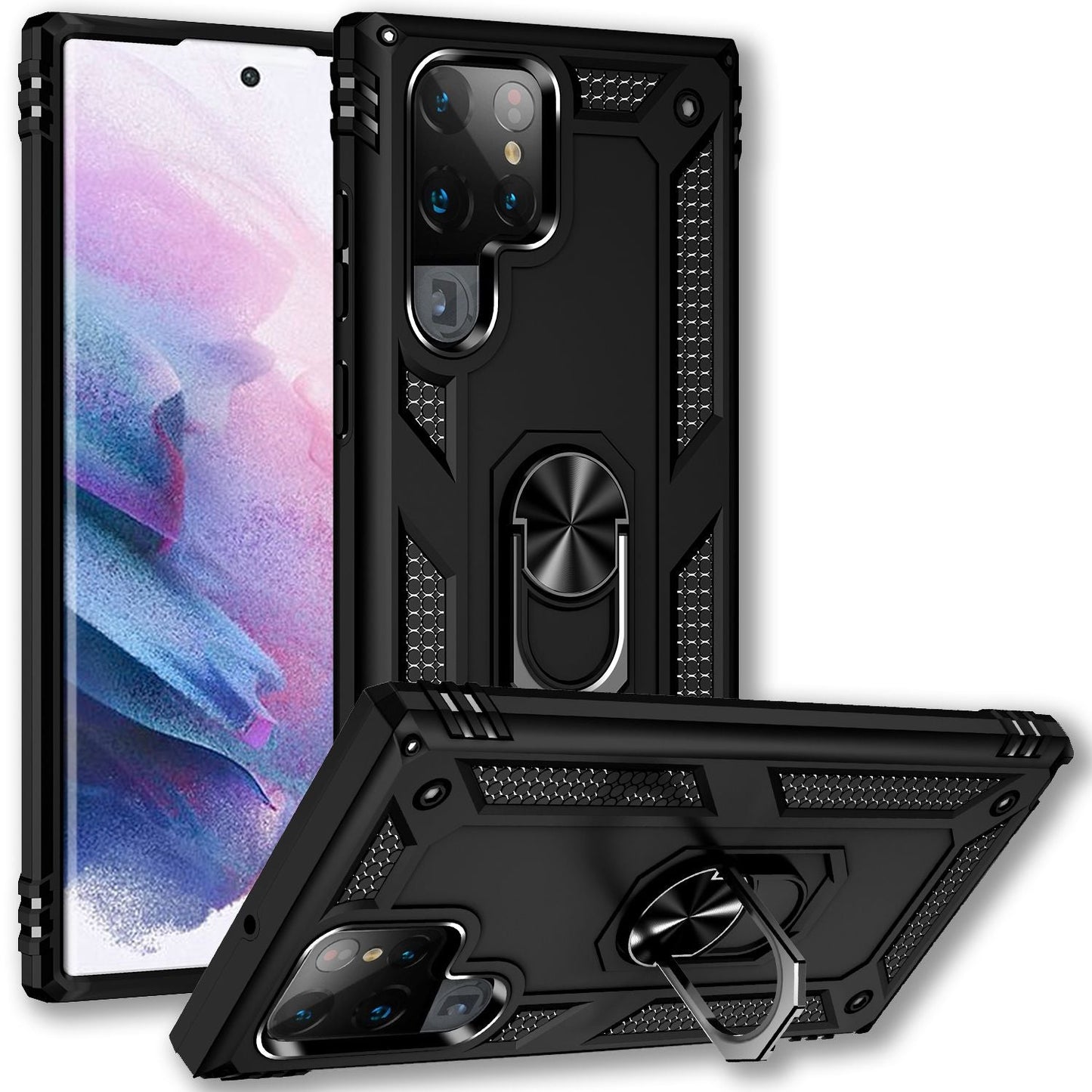 NALIA Panzerhülle für Samsung Galaxy S22 Ultra – Ring-Ständer 360° & Magnet-Halterung Kompatibel – RINGDEFEND (Stoßfestes Outdoor Case) – Marke aus Berlin