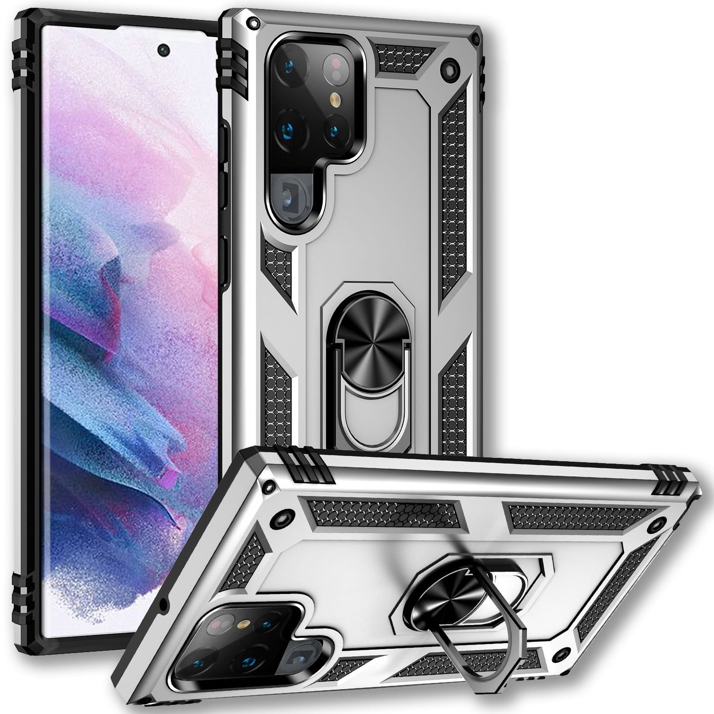 NALIA Panzerhülle für Samsung Galaxy S22 Ultra – Ring-Ständer 360° & Magnet-Halterung Kompatibel – RINGDEFEND (Stoßfestes Outdoor Case) – Marke aus Berlin