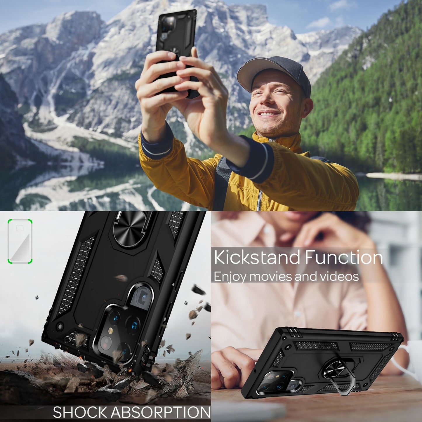 NALIA Panzerhülle für Samsung Galaxy S22 Ultra – Ring-Ständer 360° & Magnet-Halterung Kompatibel – RINGDEFEND (Stoßfestes Outdoor Case) – Marke aus Berlin