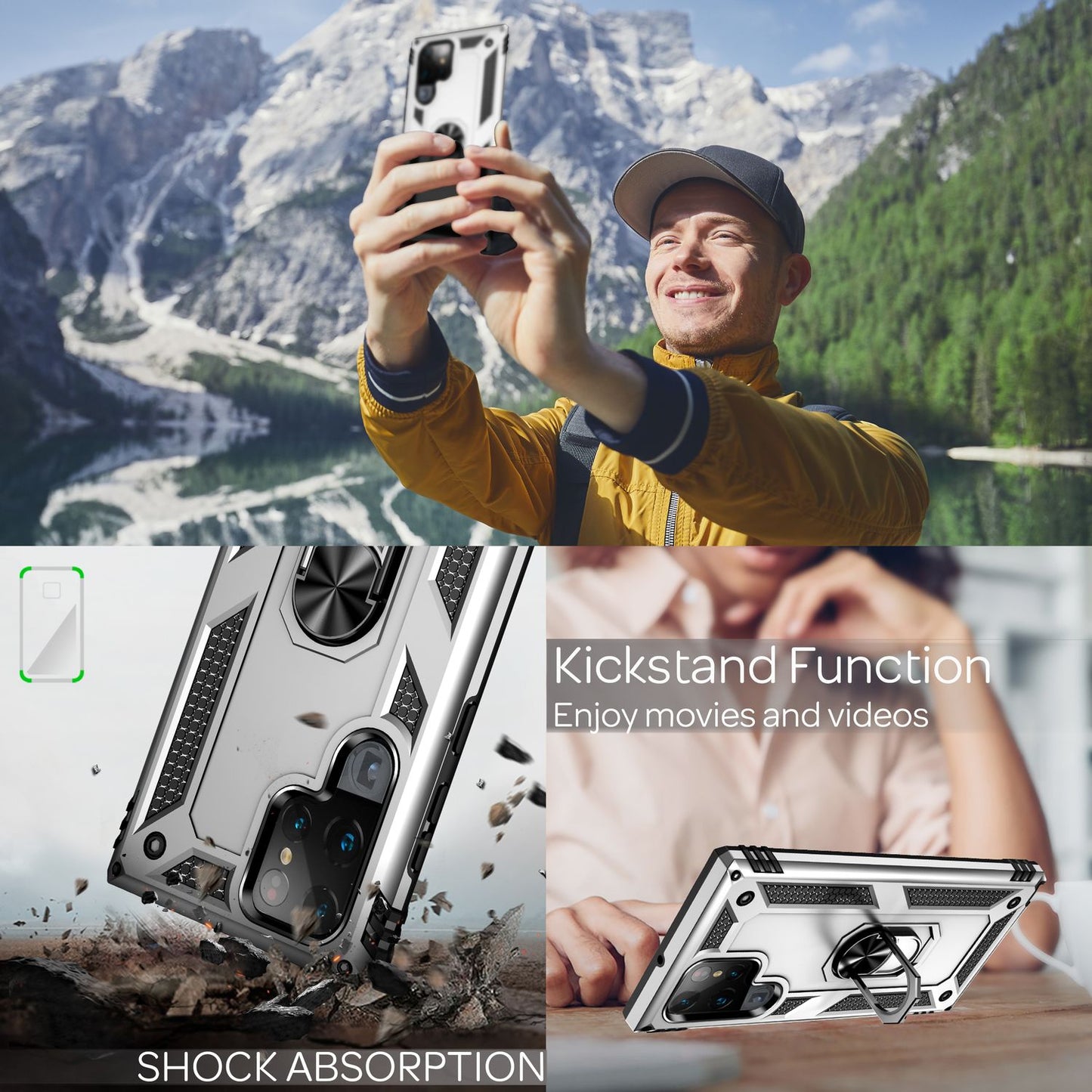 NALIA Panzerhülle für Samsung Galaxy S22 Ultra – Ring-Ständer 360° & Magnet-Halterung Kompatibel – RINGDEFEND (Stoßfestes Outdoor Case) – Marke aus Berlin