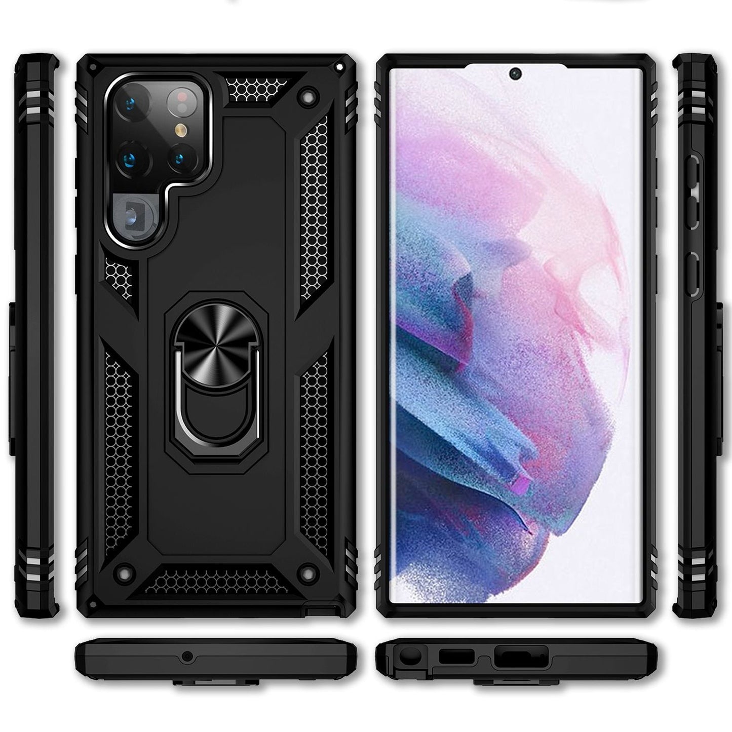 NALIA Panzerhülle für Samsung Galaxy S22 Ultra – Ring-Ständer 360° & Magnet-Halterung Kompatibel – RINGDEFEND (Stoßfestes Outdoor Case) – Marke aus Berlin
