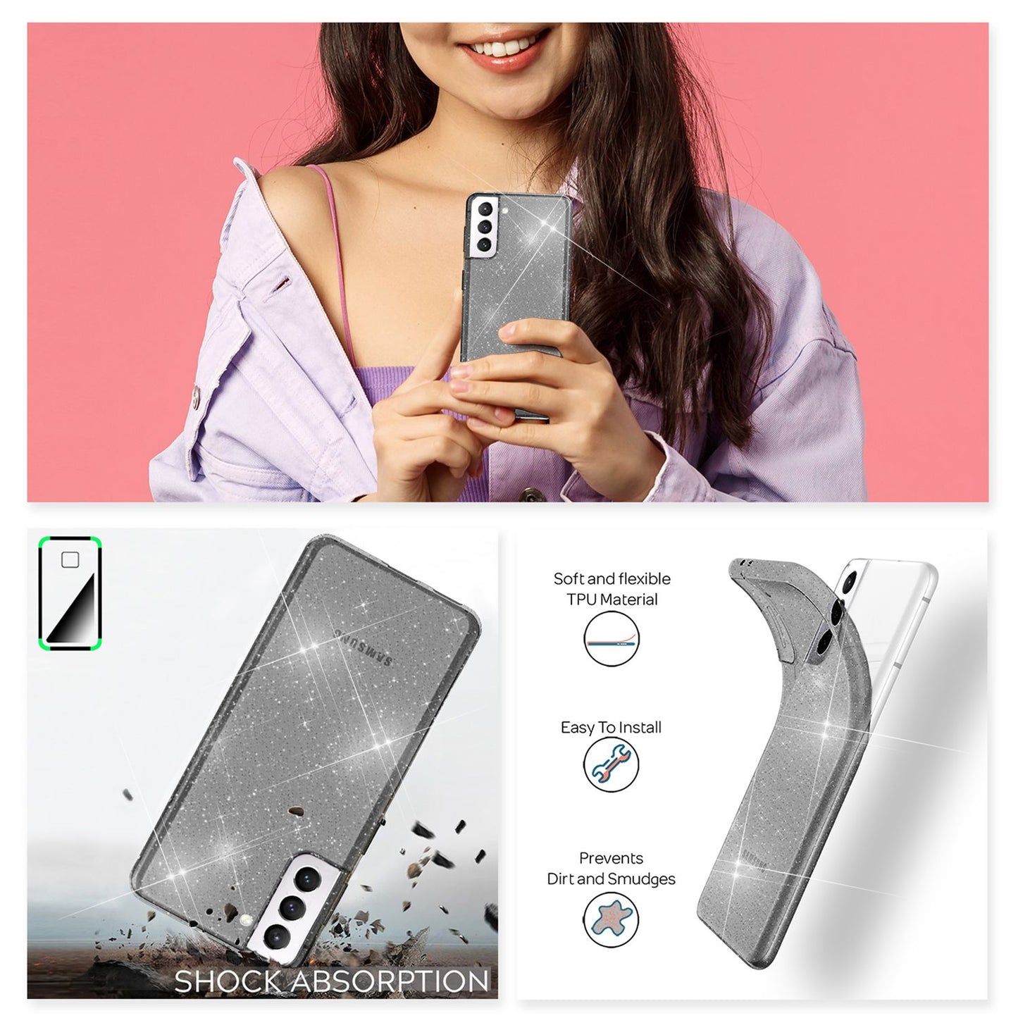 NALIA Glitzerhülle für Samsung Galaxy S22 – Funkelndes Silikon Case – DAZZLIN (Transparent & Stoßfest) – Marke aus Berlin