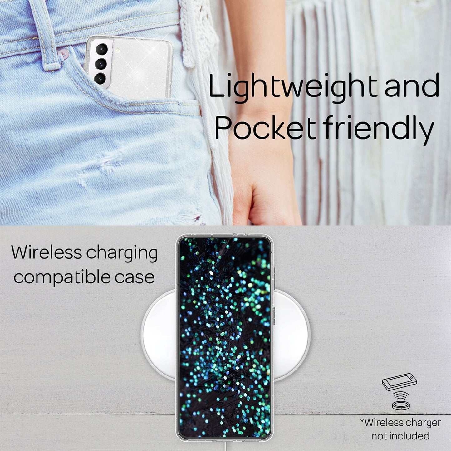 NALIA Glitzerhülle für Samsung Galaxy S22 – Funkelndes Silikon Case – DAZZLIN (Transparent & Stoßfest) – Marke aus Berlin