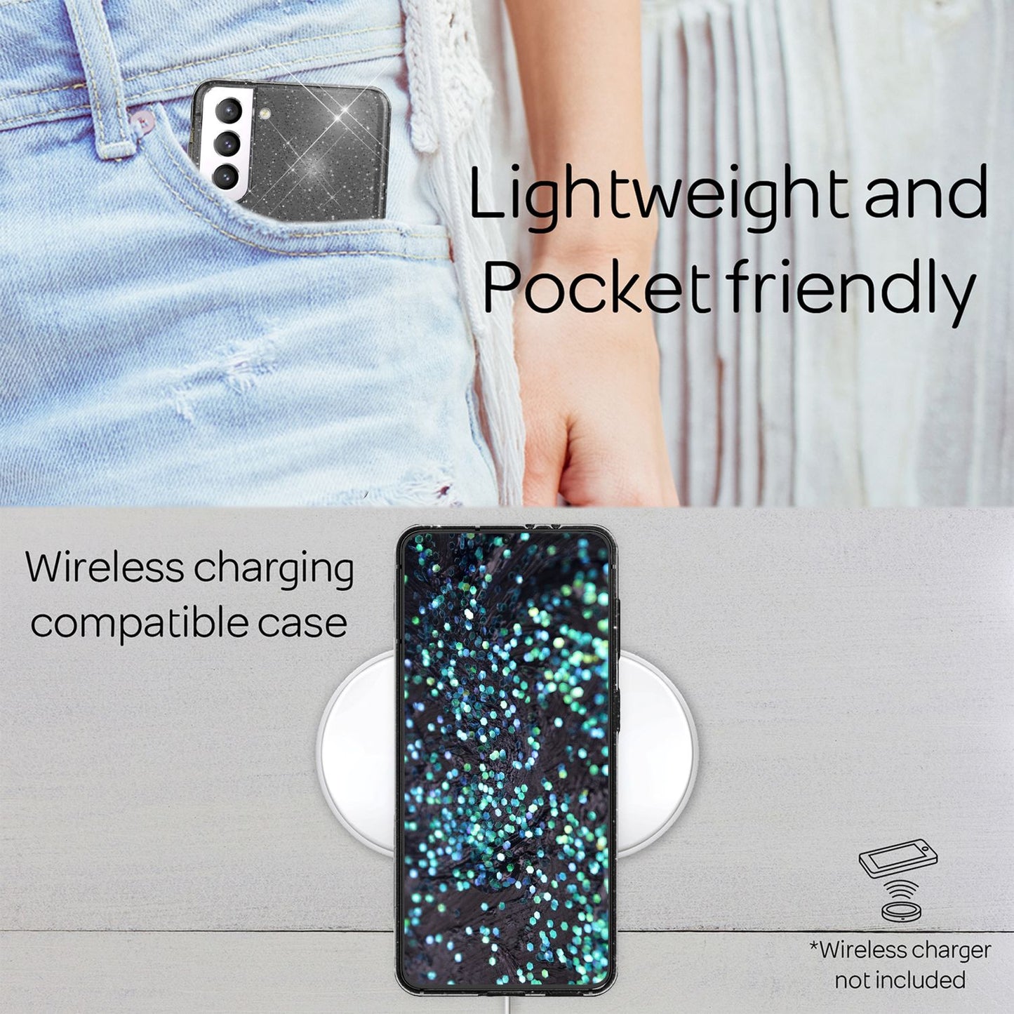 NALIA Glitzerhülle für Samsung Galaxy S22 – Funkelndes Silikon Case – DAZZLIN (Transparent & Stoßfest) – Marke aus Berlin