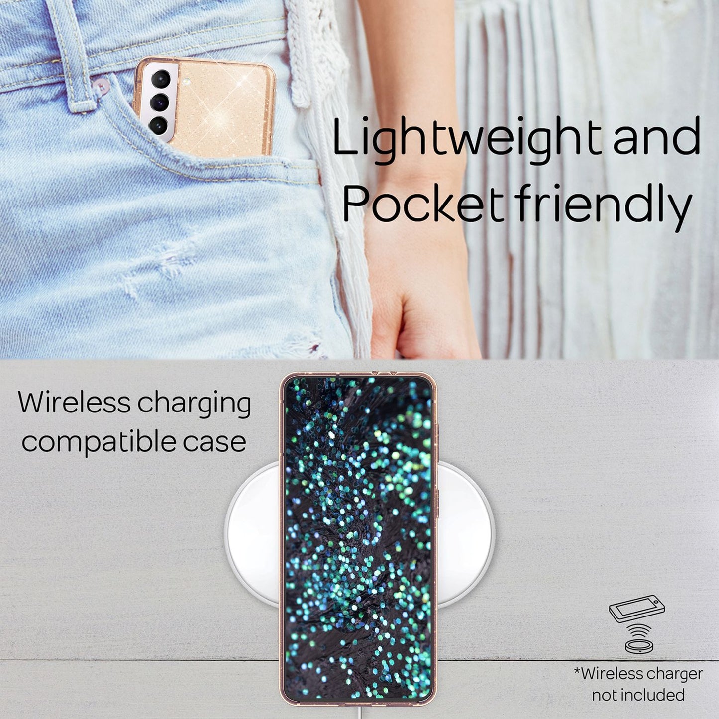 NALIA Glitzerhülle für Samsung Galaxy S22 – Funkelndes Silikon Case – DAZZLIN (Transparent & Stoßfest) – Marke aus Berlin
