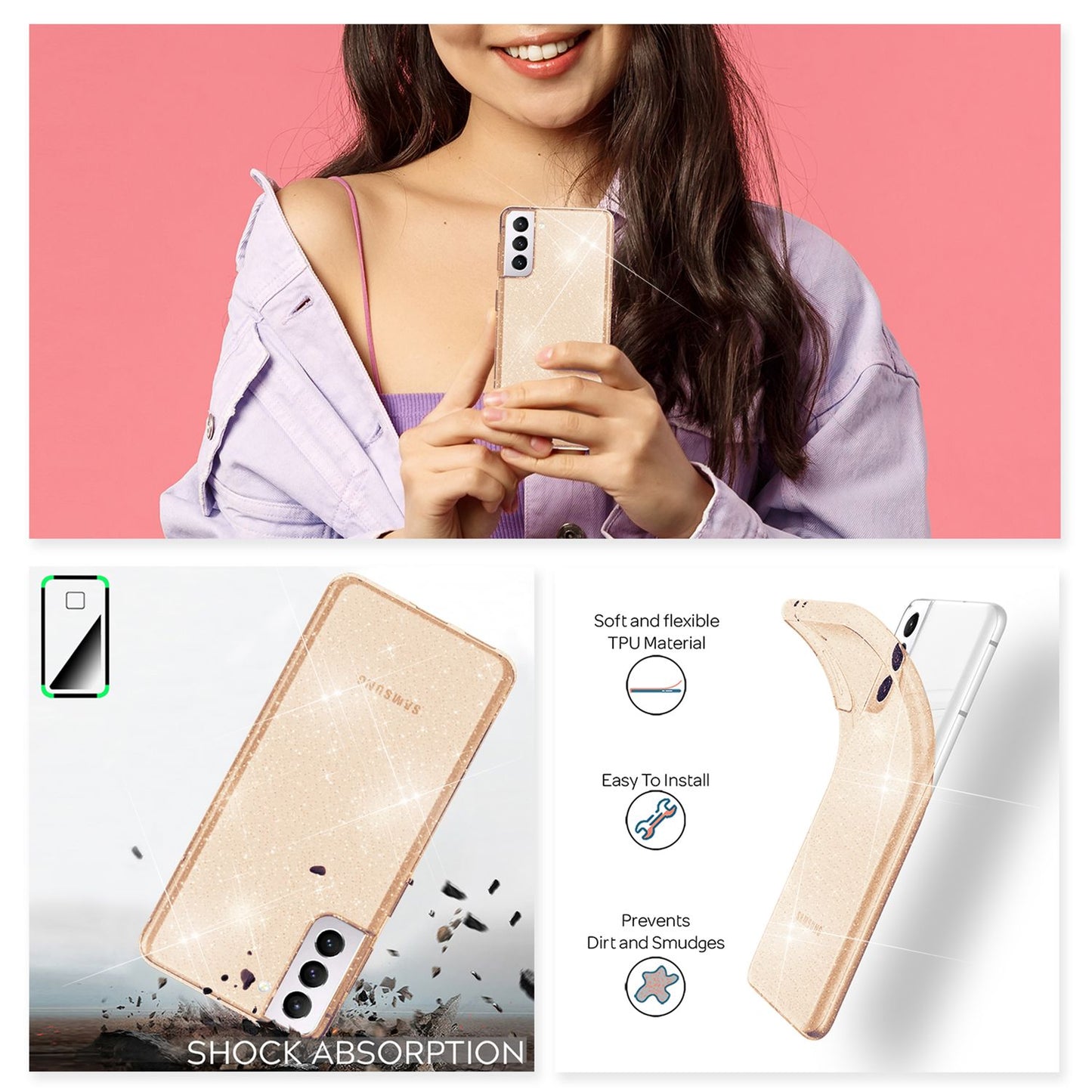 NALIA Glitzerhülle für Samsung Galaxy S22 Plus – Funkelndes Silikon Case – DAZZLIN (Transparent & Stoßfest) – Marke aus Berlin