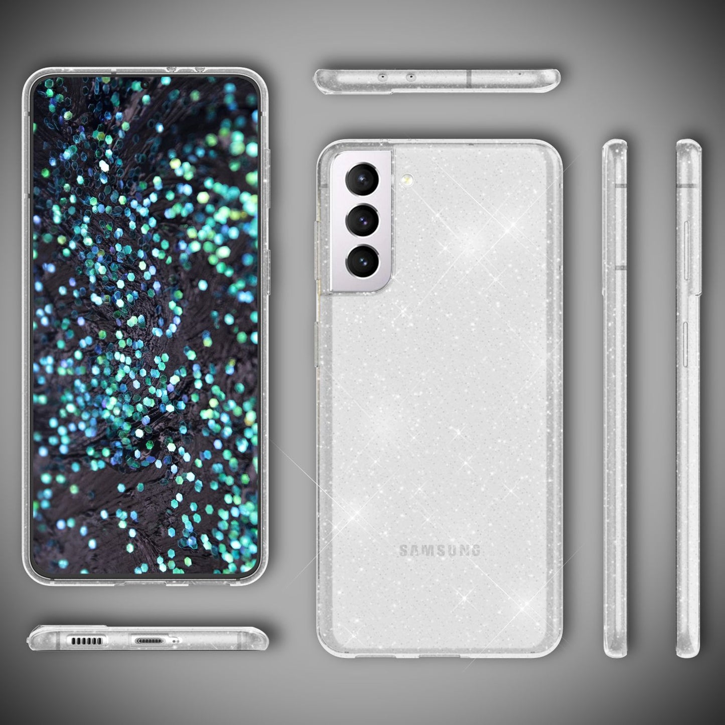 NALIA Glitzerhülle für Samsung Galaxy S22 Plus – Funkelndes Silikon Case – DAZZLIN (Transparent & Stoßfest) – Marke aus Berlin