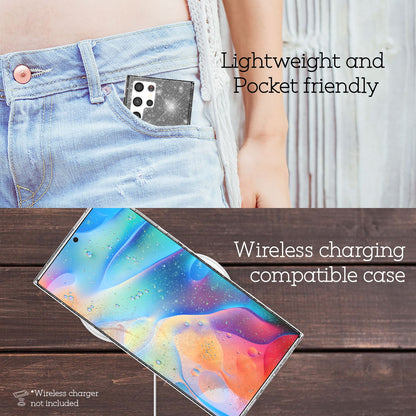 NALIA Glitzerhülle für Samsung Galaxy S22 Ultra – Funkelndes Silikon Case – DAZZLIN (Transparent & Stoßfest) – Marke aus Berlin