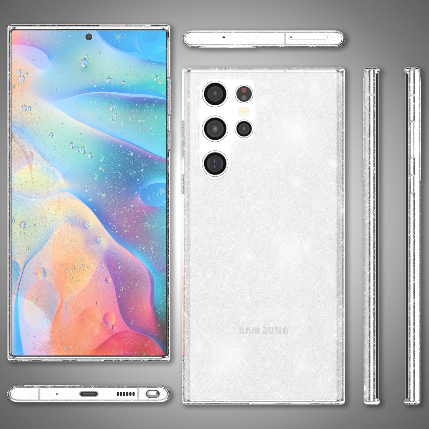 NALIA Glitzerhülle für Samsung Galaxy S22 Ultra – Funkelndes Silikon Case – DAZZLIN (Transparent & Stoßfest) – Marke aus Berlin