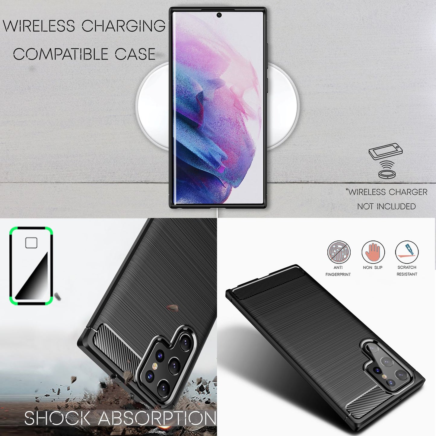 NALIA Silikonhülle für Samsung Galaxy S22 Ultra – Rutschfest & Matt – VORTEX (Gebürstete Optik & Carbon Design) – Marke aus Berlin