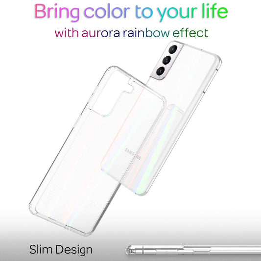 NALIA Transparente Glashülle für Samsung Galaxy S22 Plus – Holografischer Prisma-Effekt (Regenbogen Schimmer) – 9H Hartglas & Anti-Gelb – AURORA – Marke aus Berlin