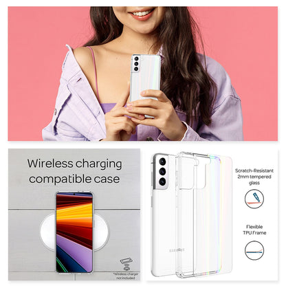 NALIA Transparente Glashülle für Samsung Galaxy S22 Plus – Holografischer Prisma-Effekt (Regenbogen Schimmer) – 9H Hartglas & Anti-Gelb – AURORA – Marke aus Berlin