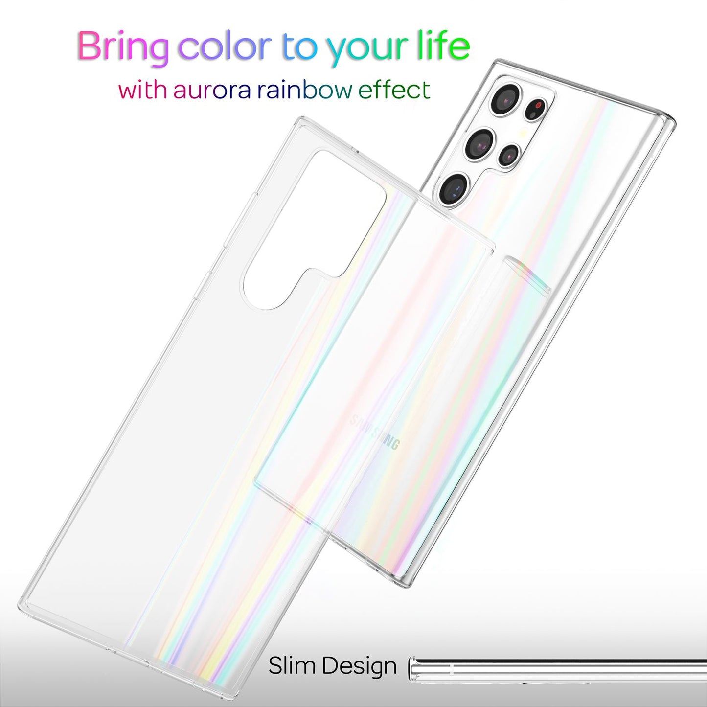 NALIA Transparente Glashülle für Samsung Galaxy S22 Ultra – Holografischer Prisma-Effekt (Regenbogen Schimmer) – 9H Hartglas & Anti-Gelb – AURORA – Marke aus Berlin