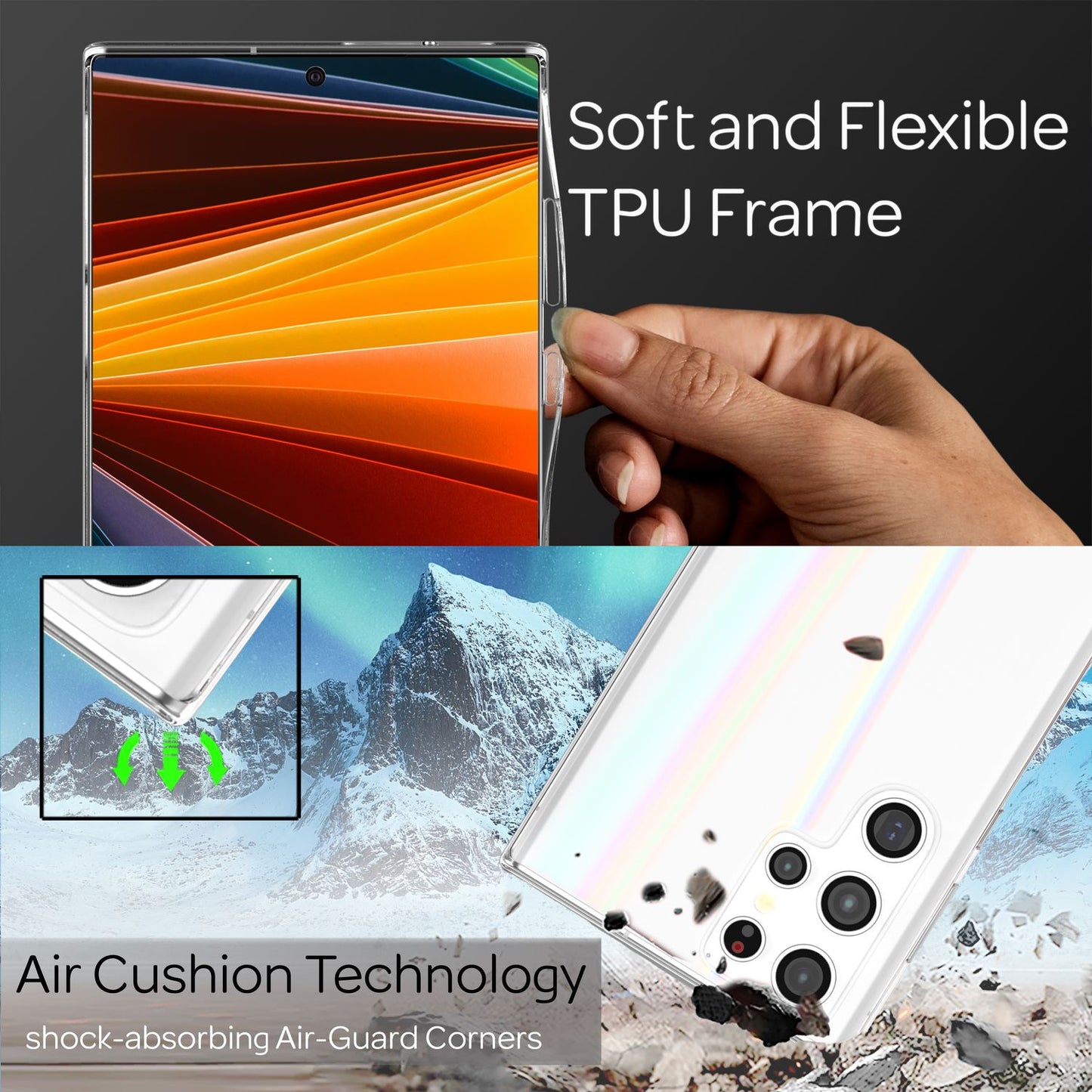 NALIA Transparente Glashülle für Samsung Galaxy S22 Ultra – Holografischer Prisma-Effekt (Regenbogen Schimmer) – 9H Hartglas & Anti-Gelb – AURORA – Marke aus Berlin