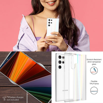 NALIA Transparente Glashülle für Samsung Galaxy S22 Ultra – Holografischer Prisma-Effekt (Regenbogen Schimmer) – 9H Hartglas & Anti-Gelb – AURORA – Marke aus Berlin