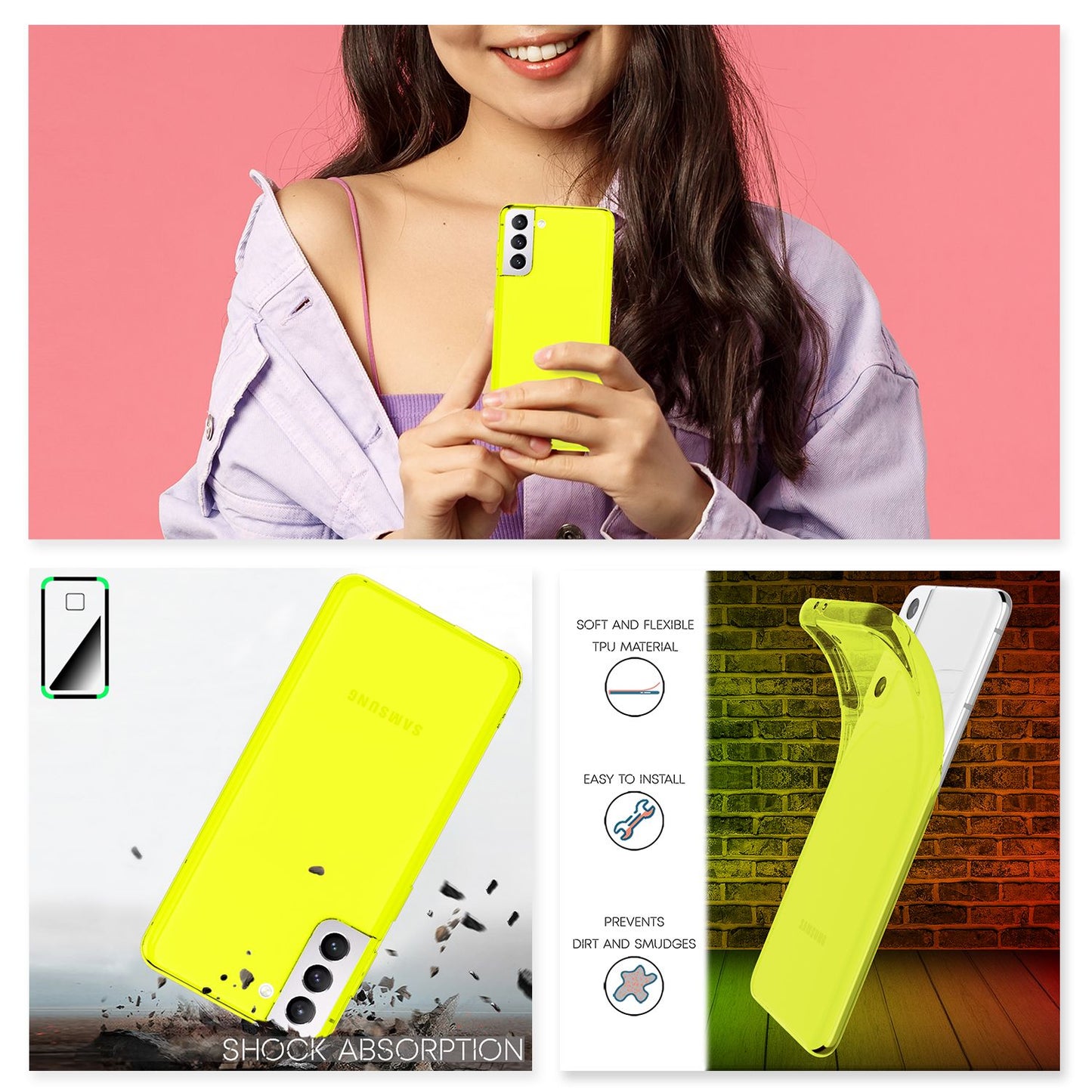 NALIA Neon Silikonhülle für Samsung Galaxy S22 – Knallige Signal-Farbe & Linsenschutz – VIBE (Transparentes Case) – Marke aus Berlin