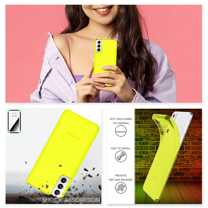 NALIA Neon Silikonhülle für Samsung Galaxy S22 – Knallige Signal-Farbe & Linsenschutz – VIBE (Transparentes Case) – Marke aus Berlin